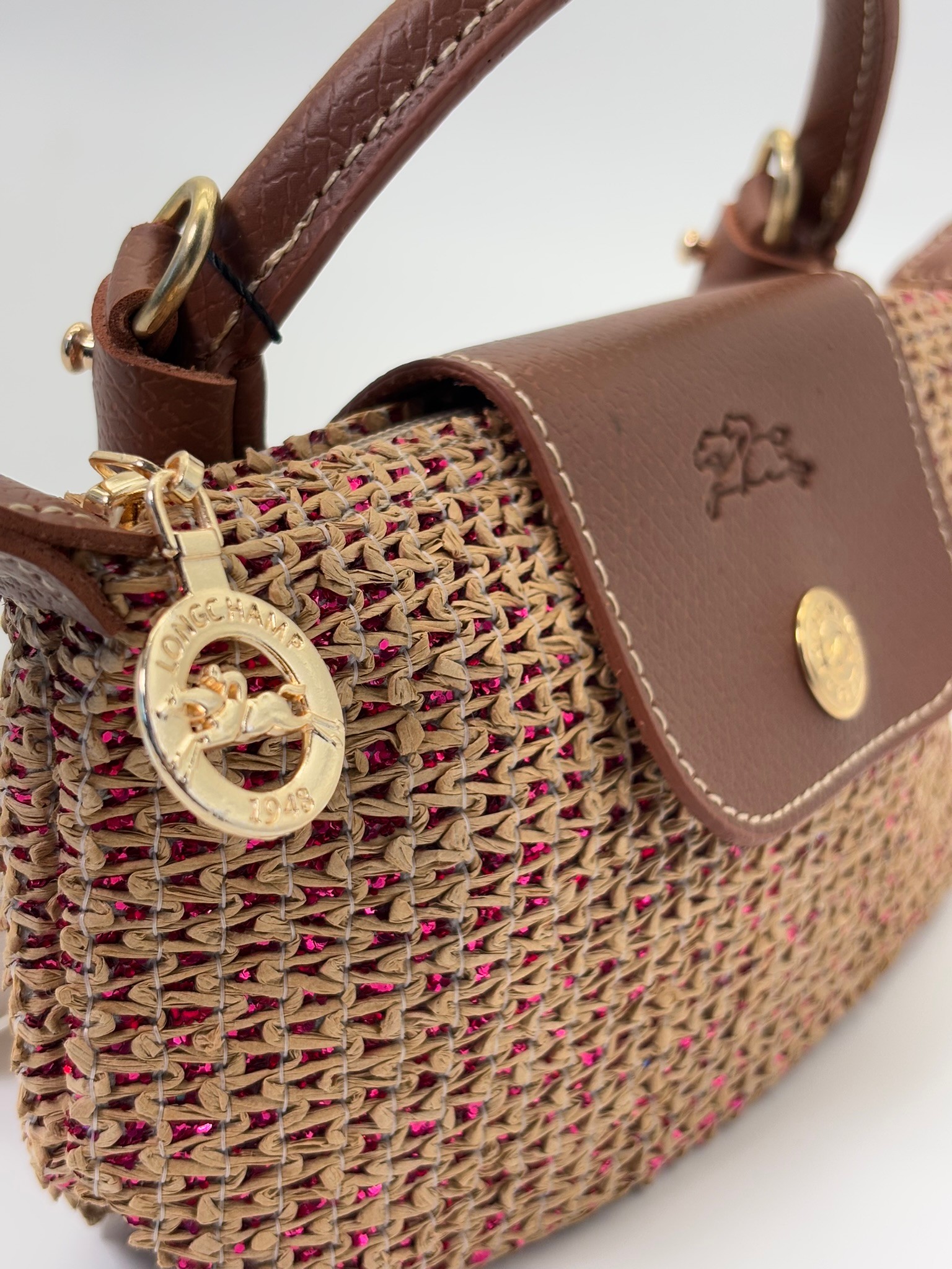 LONGCHAMP LE PLİAGE MOR HASIRLI XS EL ÇANTASI 