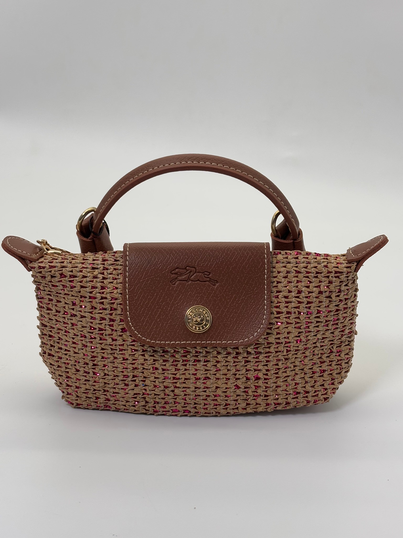 LONGCHAMP LE PLİAGE MOR HASIRLI XS EL ÇANTASI 