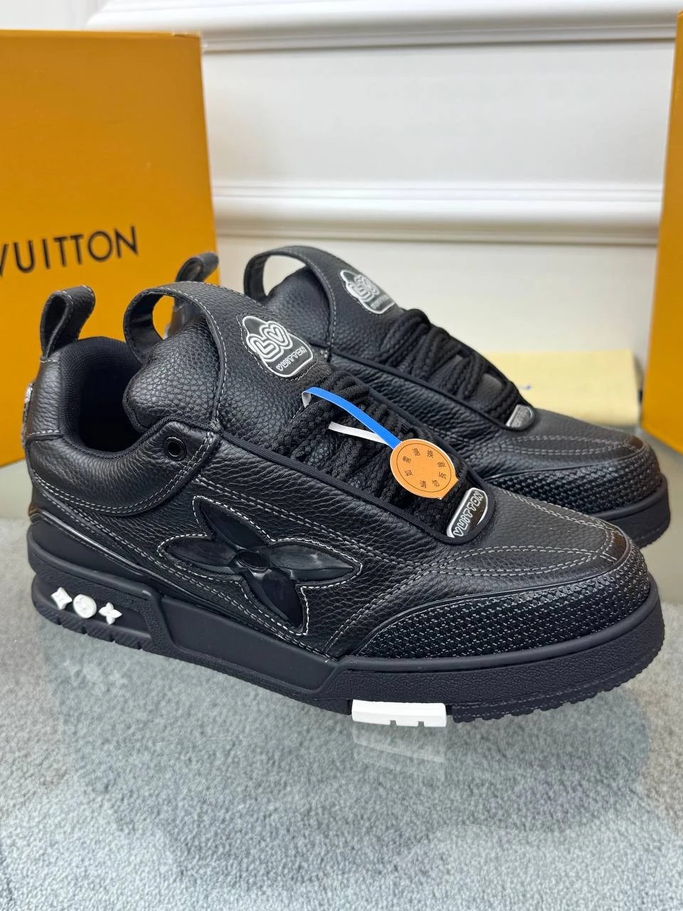 Siyah Logo Detaylı Erkek Deri Sneakers