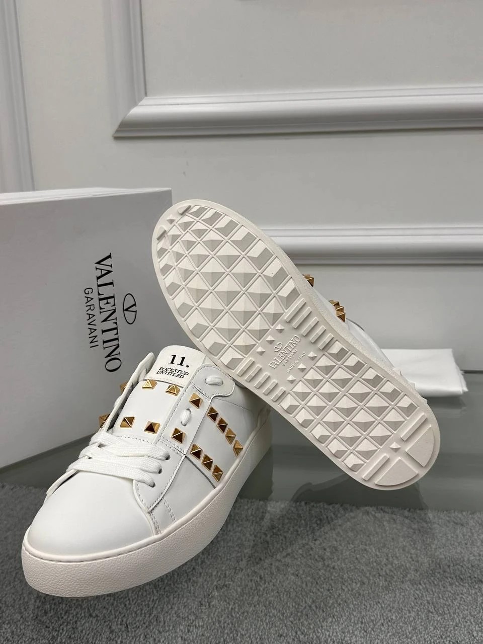 Gold Taş Detaylı Beyaz Erkek Deri Sneaker