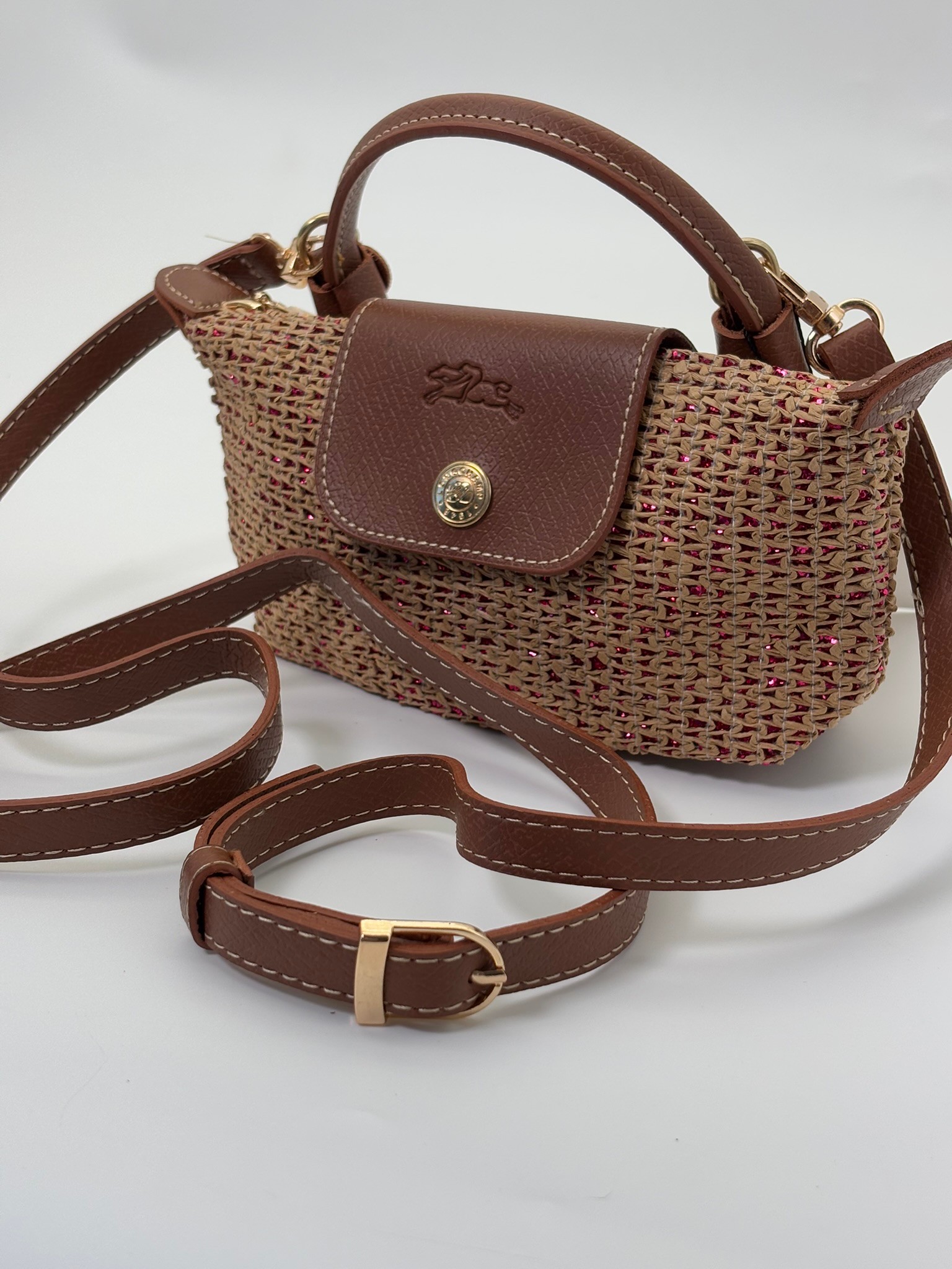 LONGCHAMP LE PLİAGE MOR HASIRLI XS EL ÇANTASI 
