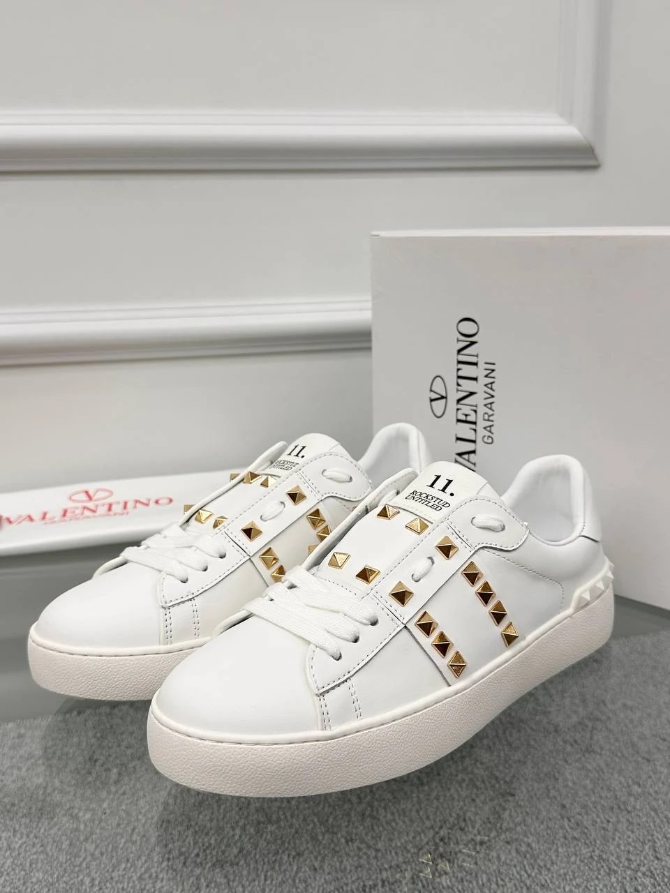 Gold Taş Detaylı Beyaz Erkek Deri Sneaker