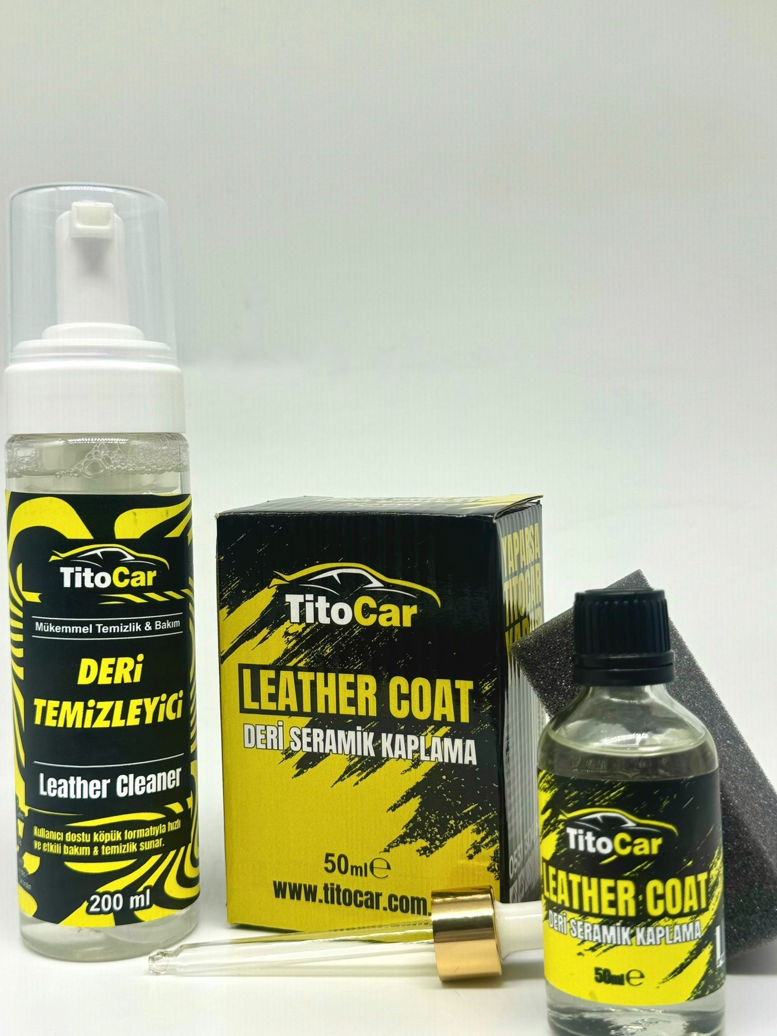 TitoCar Deri Temizleyici  (Leather Cleaner) 200ml x TitoCar Leather Coat Deri Seramik Kaplama 50ml