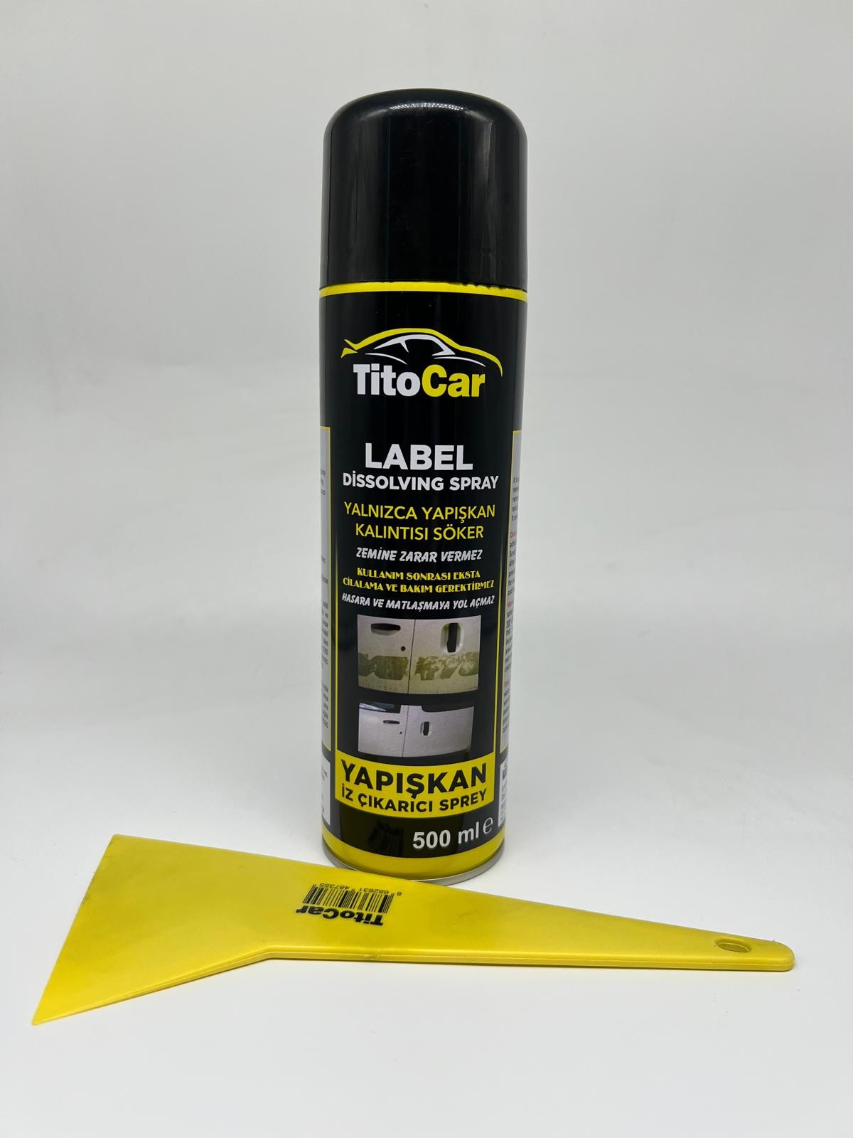 TitoCar Yapışkan İz Çıkarıcı Sprey 500 ml & Kazıyıcı Ragle 