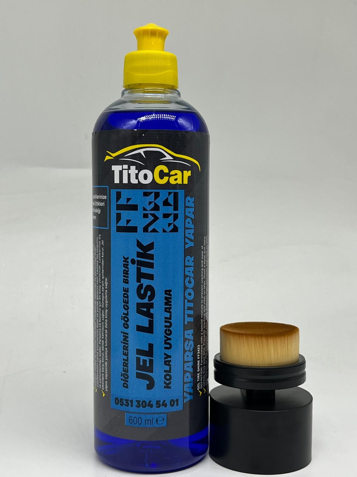 VİP FF3423 Lastik Jel 600 ml + Hazneli Lastik Parlatma Fırçası Siyah