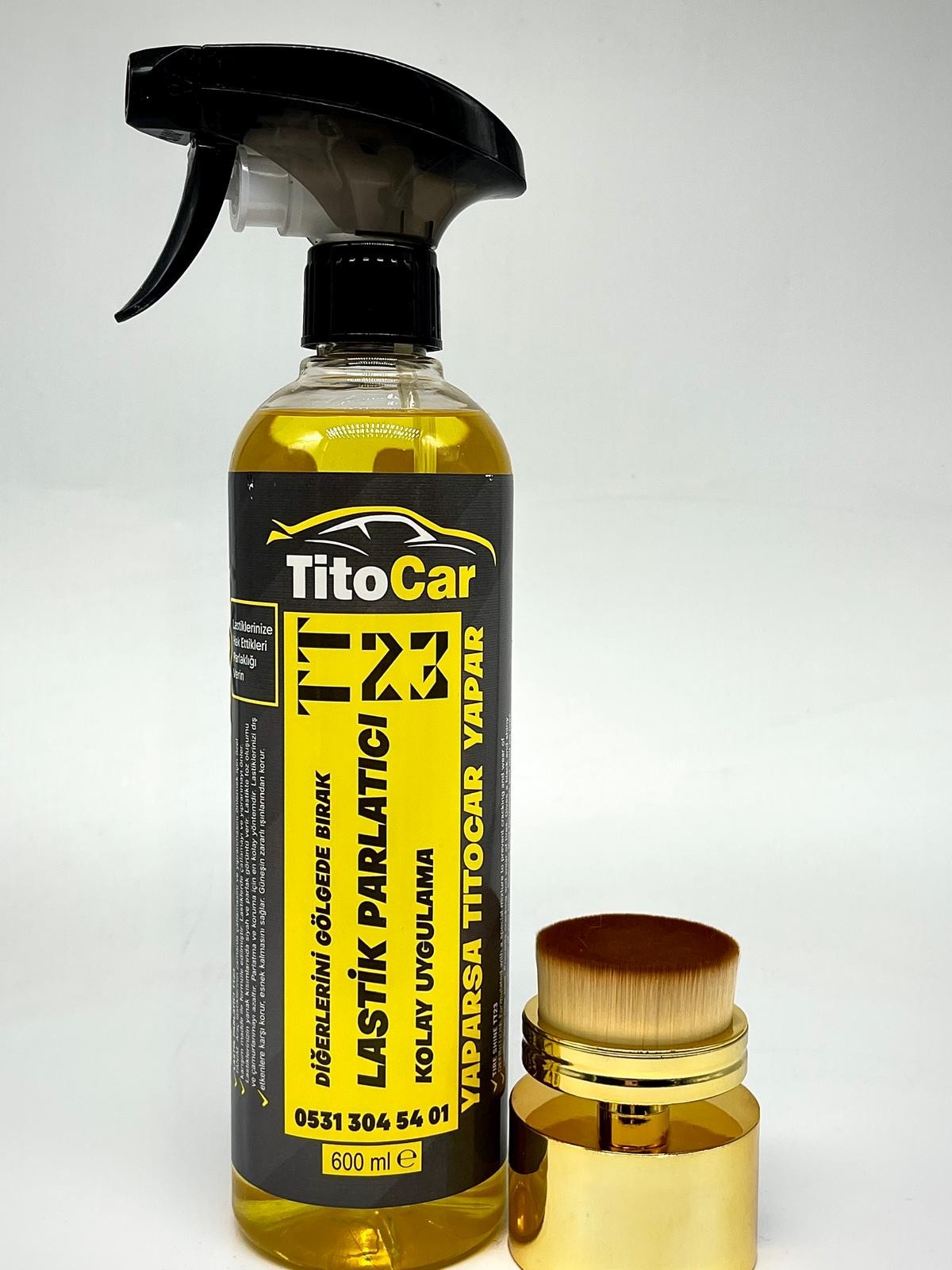 VİP TT23 Lastik Spreyi 600 ml + Hazneli Lastik Parlatma Fırçası Gold