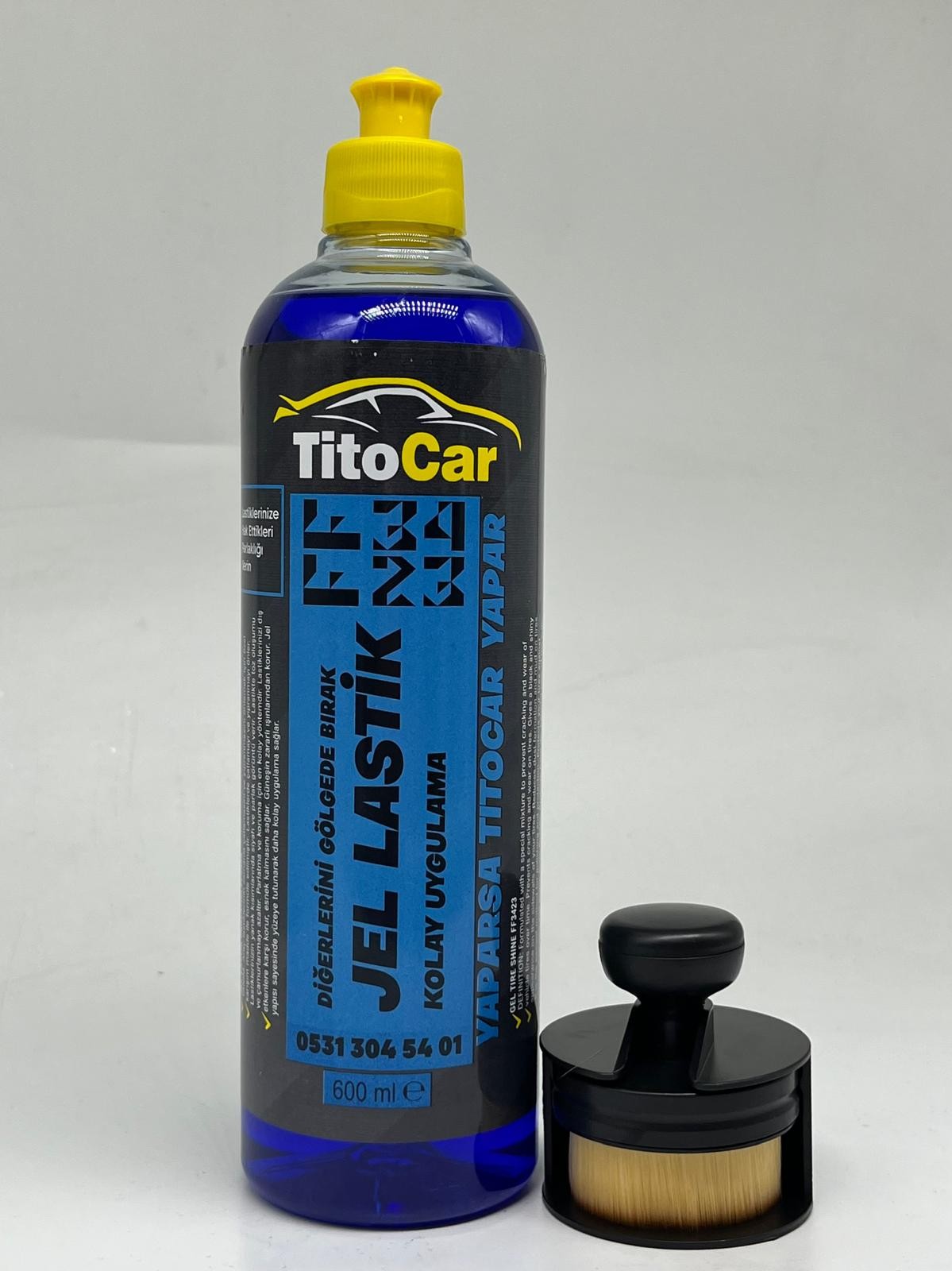 VİP FF3423 Lastik Jel 600 ml + Hazneli Lastik Parlatma Fırçası Siyah