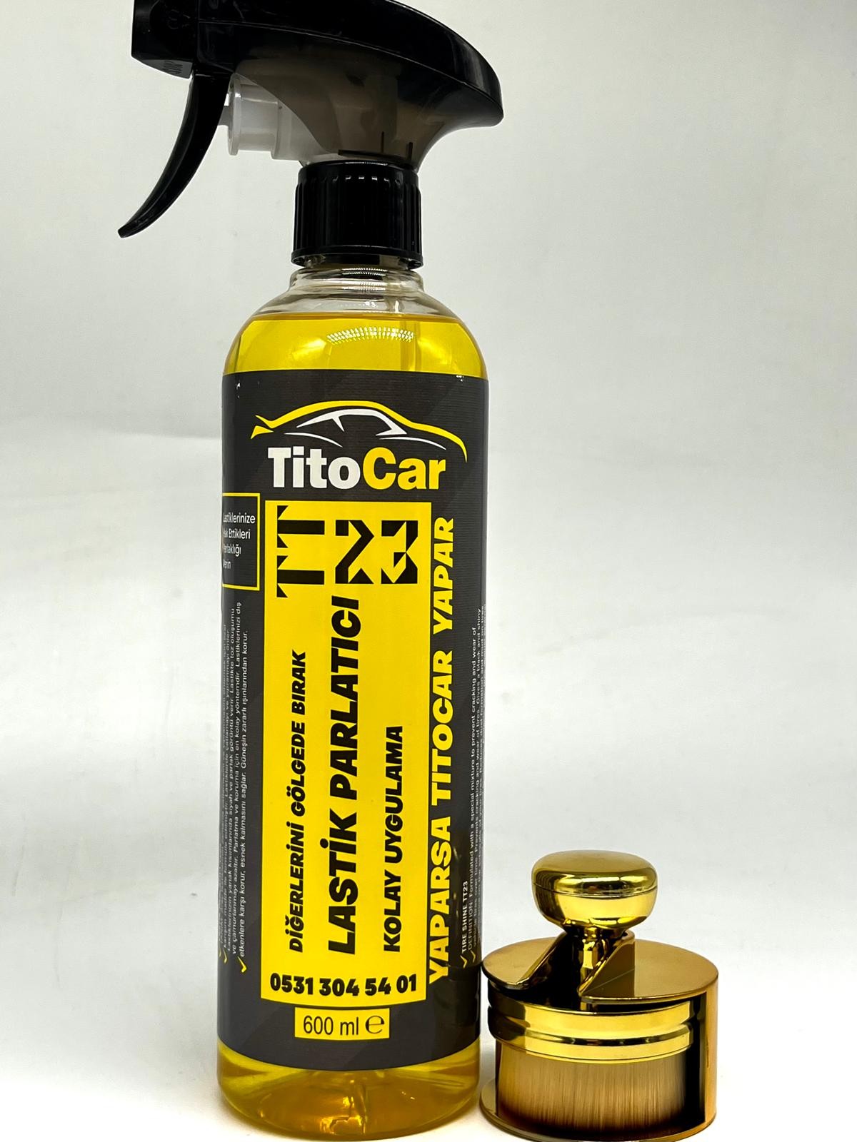 TitoCar VİP TT23 Lastik Spreyi 600 ml + Hazneli Lastik Parlatma Fırçası Gold