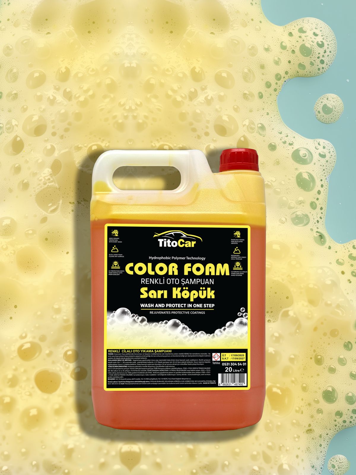 TitoCar Color Foam Sarı Köpük Renkli Şampuan 5 lt & TitoCar Köpük Atan Pompa & Şampuan seti