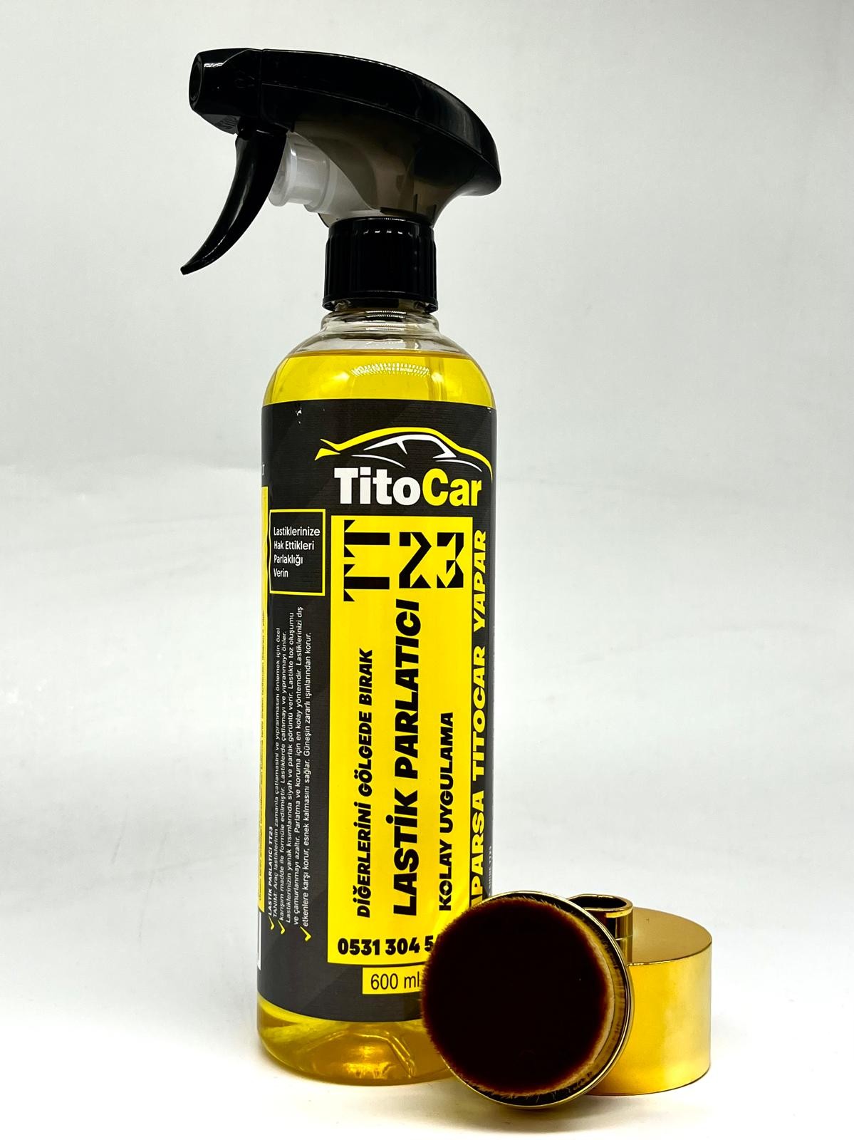 TitoCar VİP TT23 Lastik Spreyi 600 ml + Hazneli Lastik Parlatma Fırçası Gold