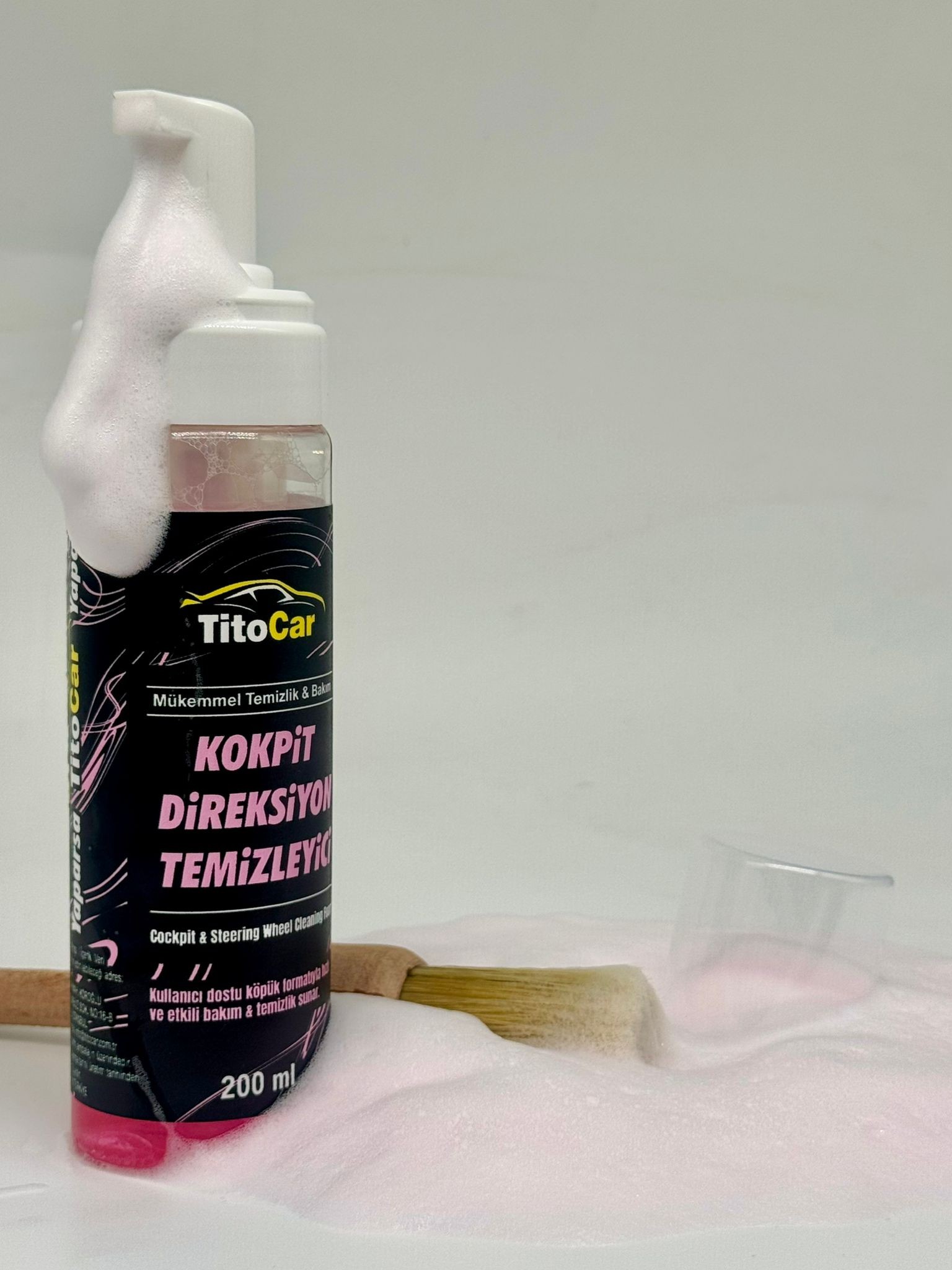 TitoCar Kokpit & Direksiyon Temizleyici 200ml x Detay Temizlik Fırçası Krem Ahşap