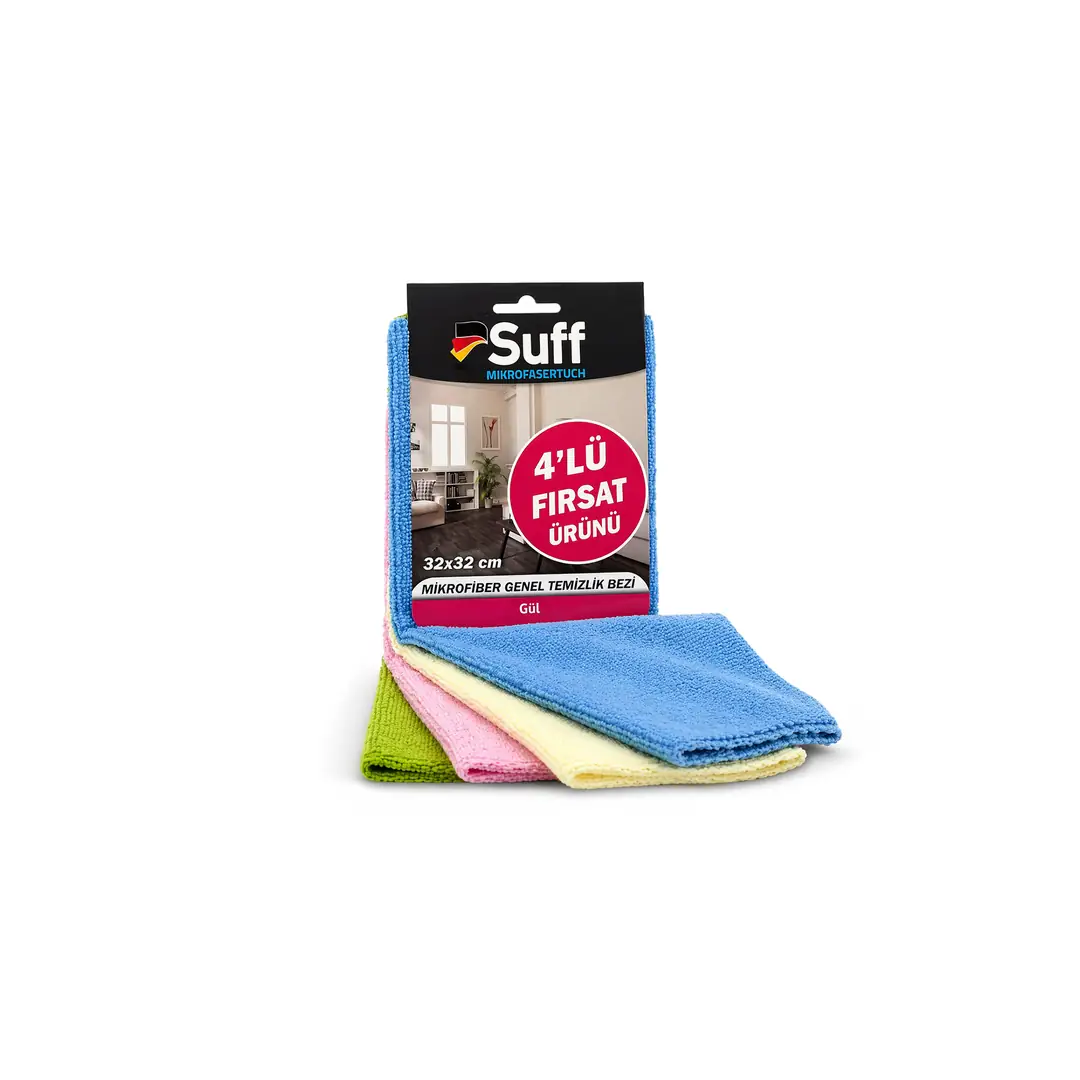Suff Suff 4'lü Fırsat Mikrofiber Temizlik Bezi (Gül) 32x32cm (A02
