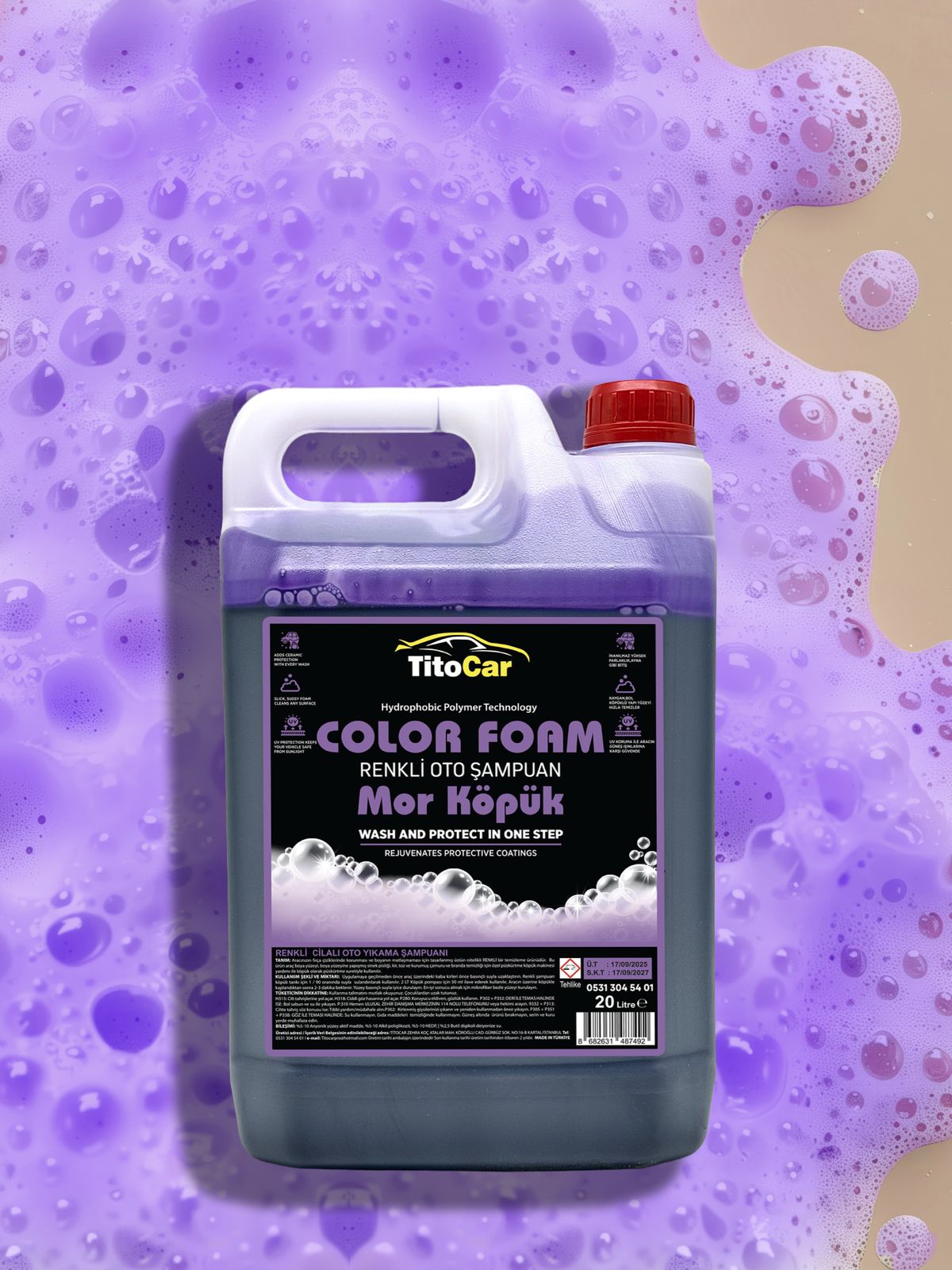 TitoCar Color Foam Mor Köpük Renkli Şampuan 5 lt & TitoCar Köpük Atan Pompa & Şampuan seti
