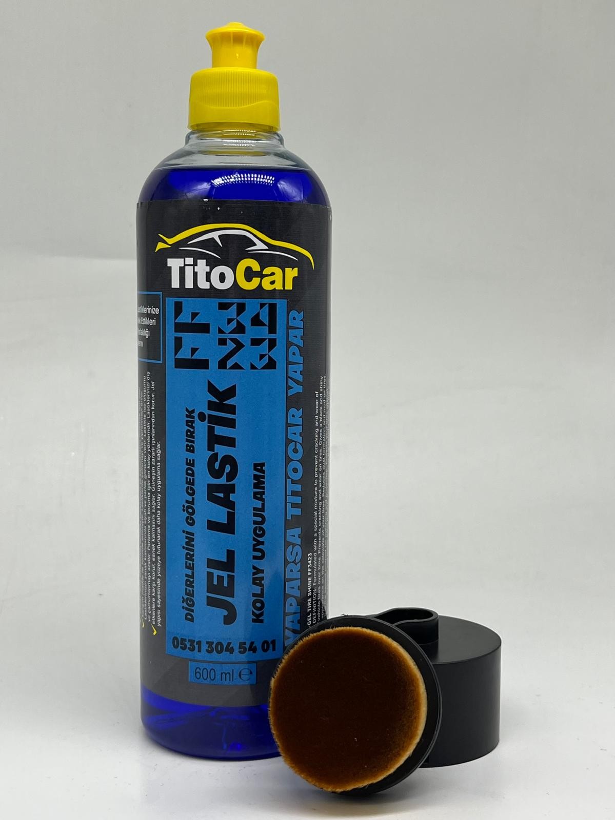 VİP FF3423 Lastik Jel 600 ml + Hazneli Lastik Parlatma Fırçası Siyah