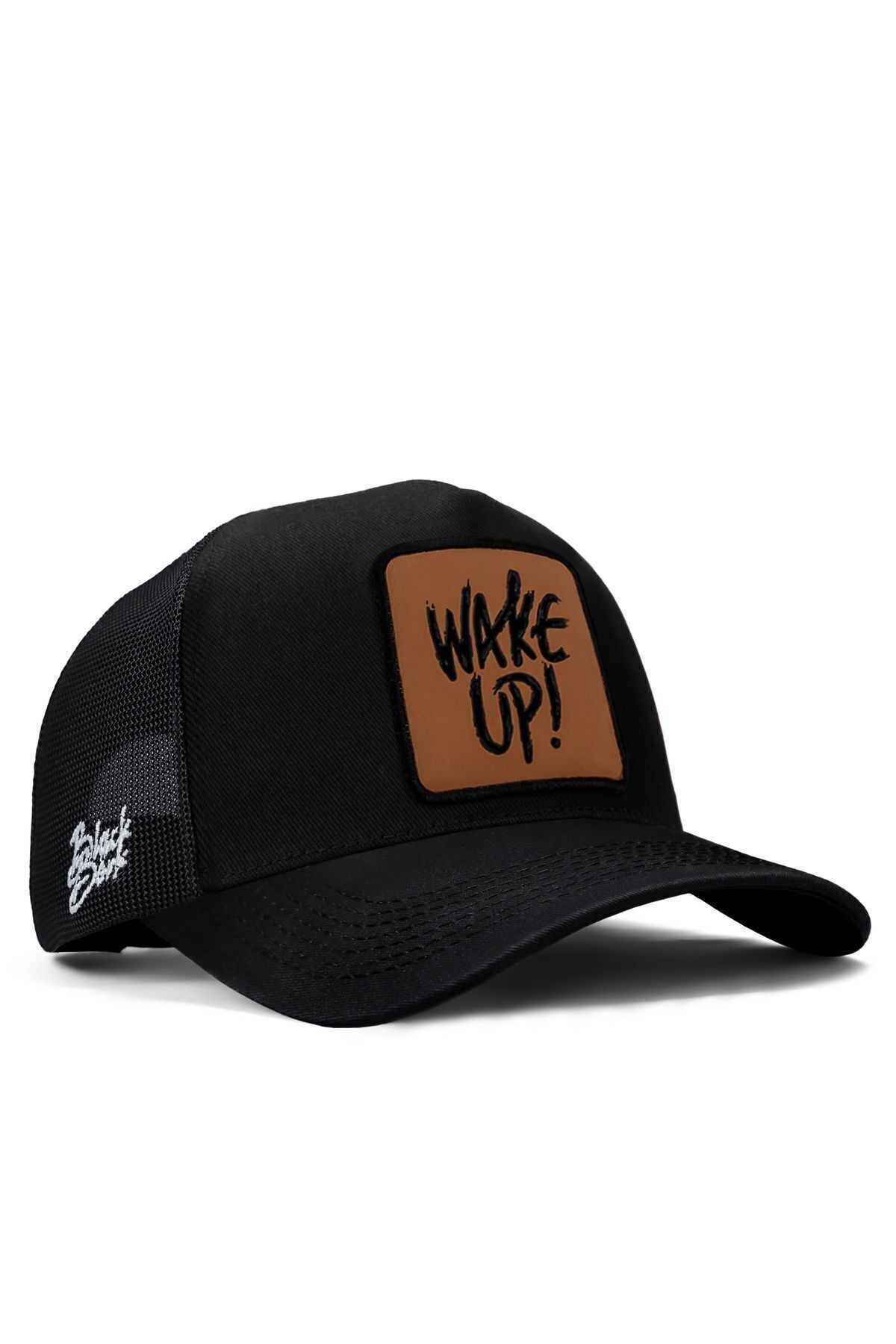Wake Up Logolu Siyah Trucker Şapka