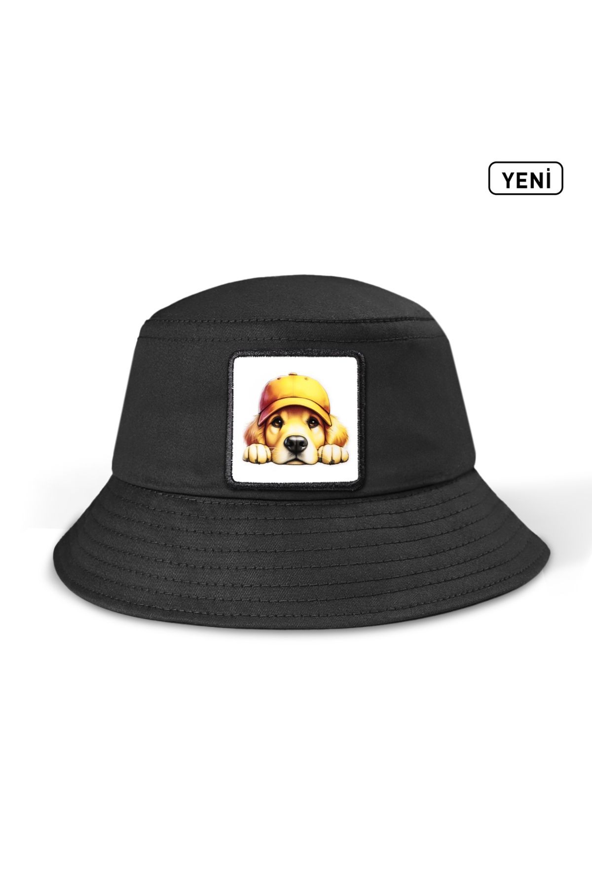 Köpek Logolu Siyah Bucket Şapka