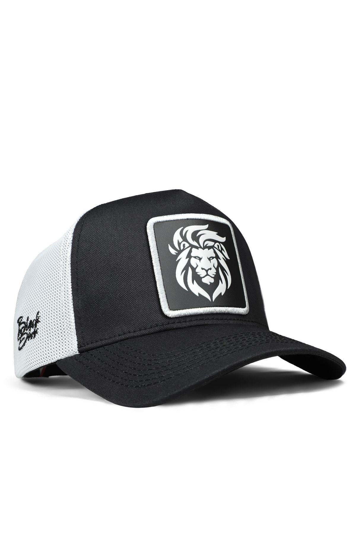 Aslan Logolu Siyah-Beyaz Trucker Şapka