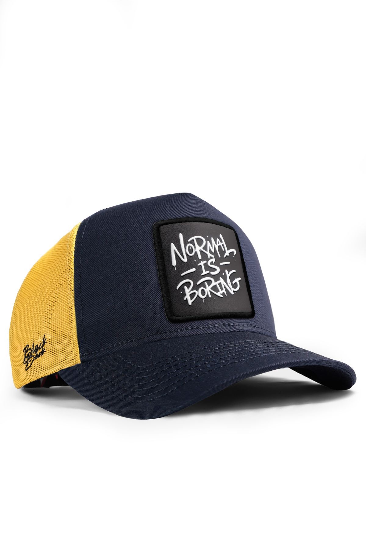 Normal is Boring Logolu Koyu Lacivert-Sarı Trucker Şapka