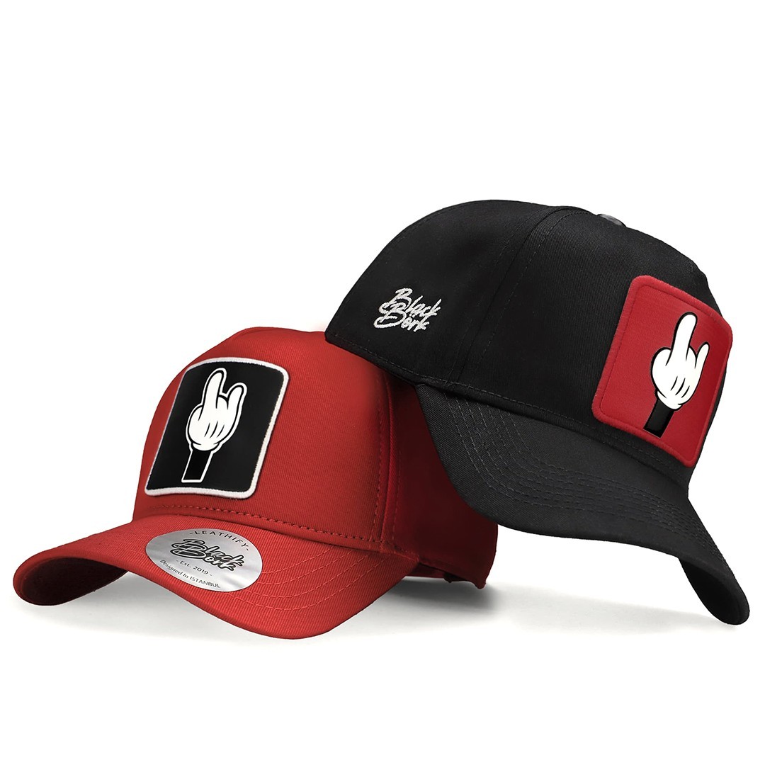 Siyah-Kırmızı Şapka (Cap) - Parmak Logolu