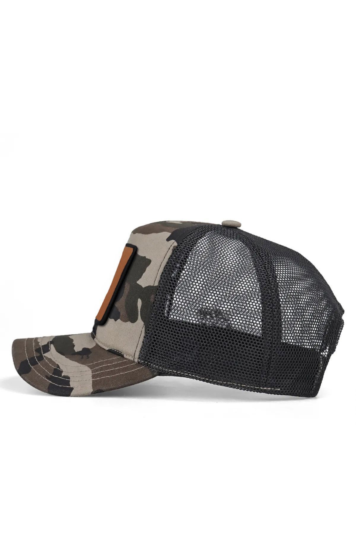 Kurt Logolu Kamuflaj-Siyah Trucker Şapka