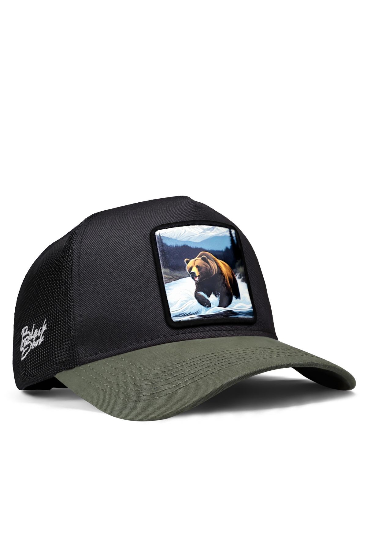 Ayı Logolu Haki-Siyah Trucker Şapka