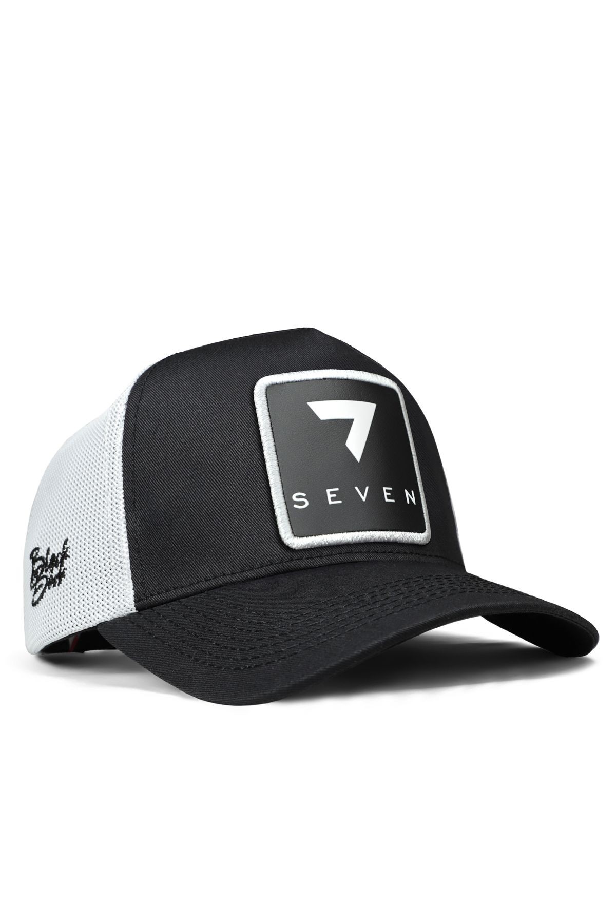 7 Numara Logolu Siyah-Beyaz Trucker Şapka