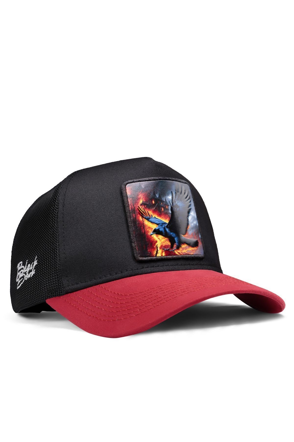Karga Logolu Kırmızı-Siyah Trucker Şapka