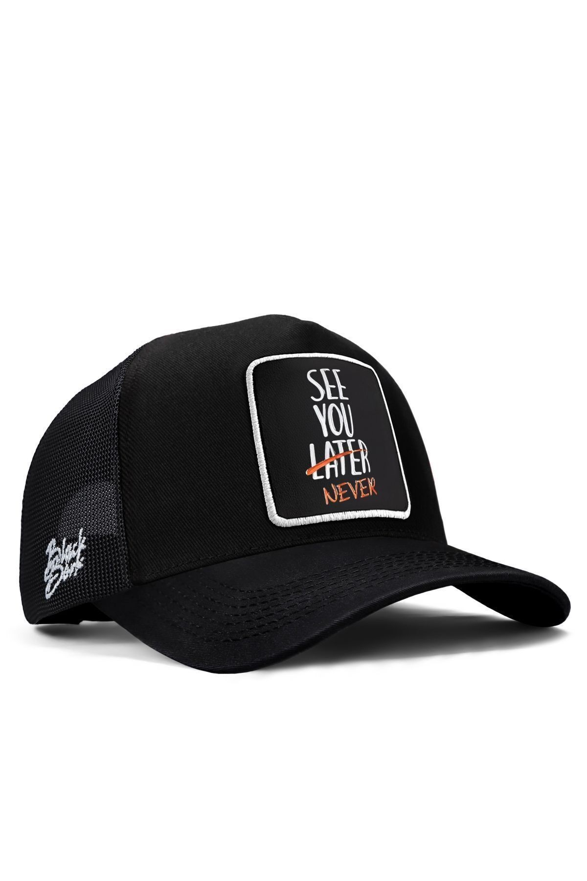 See You Later Never Logolu Siyah Trucker Şapka