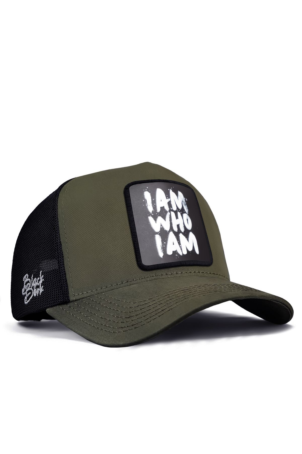 I Am Who I Am Logolu Haki-Siyah Trucker Şapka