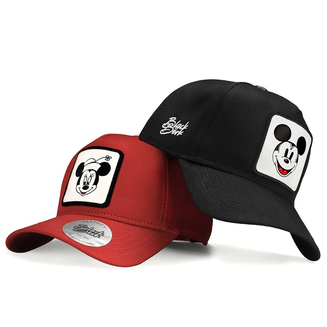 Siyah-Kırmızı Şapka (Cap) - Minnie & Mickey Logolu