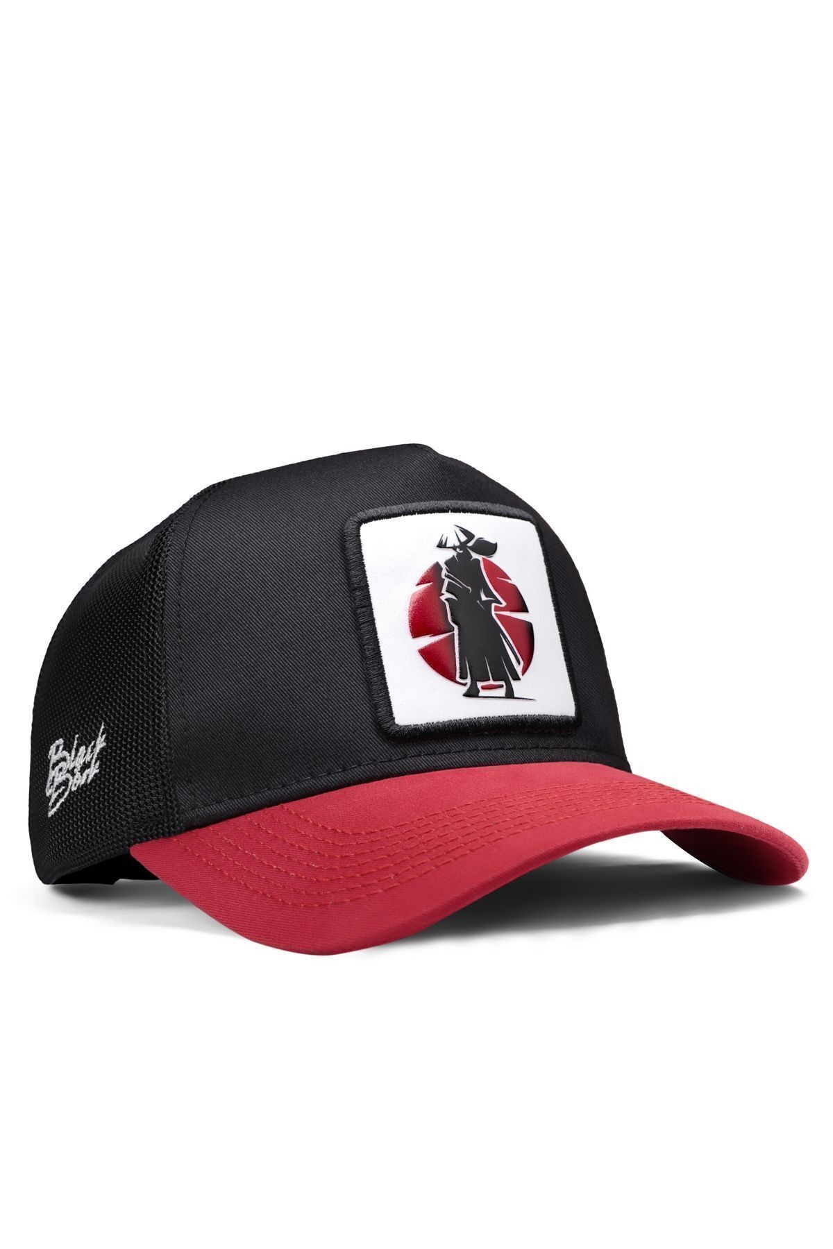 Samuray Logolu Kırmızı-Siyah Trucker Şapka