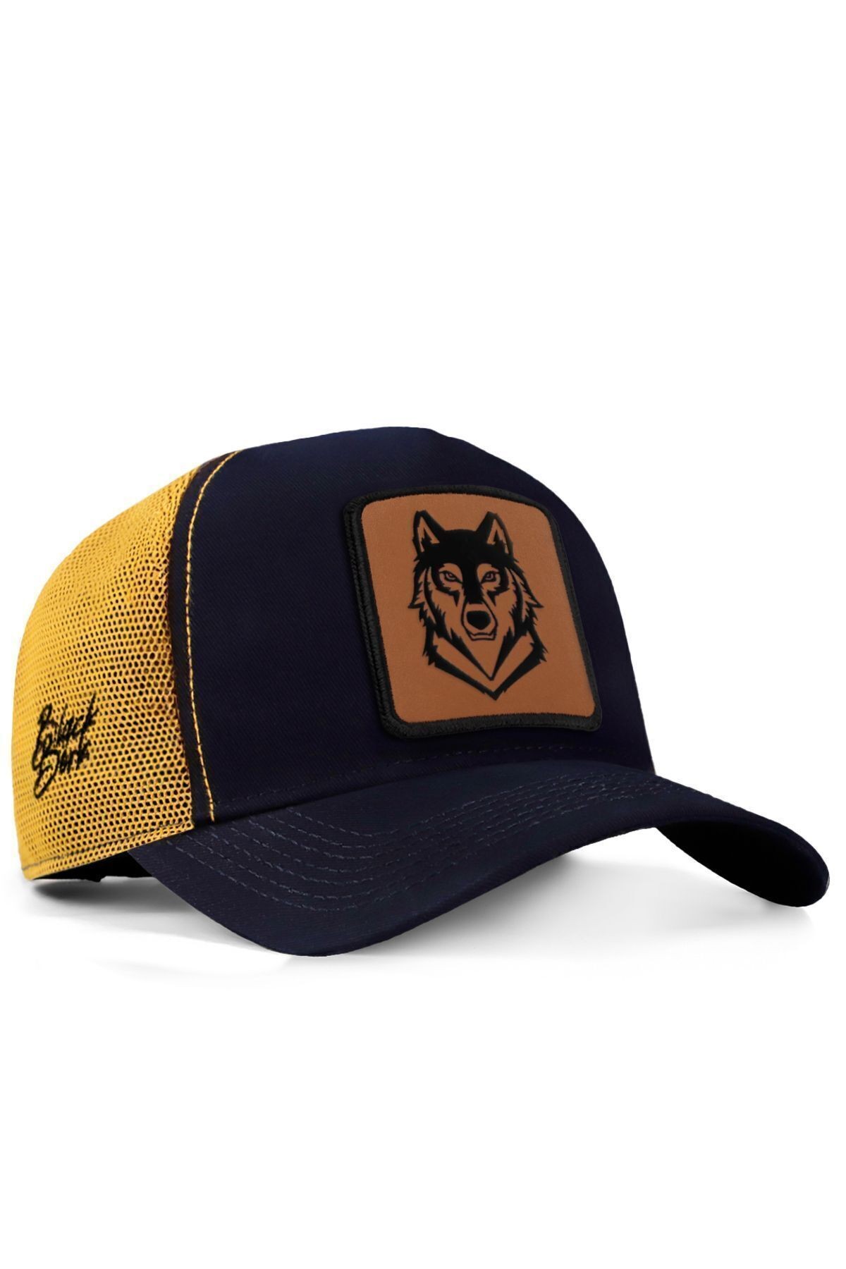 Kurt Logolu Lacivert-Sarı Trucker Şapka