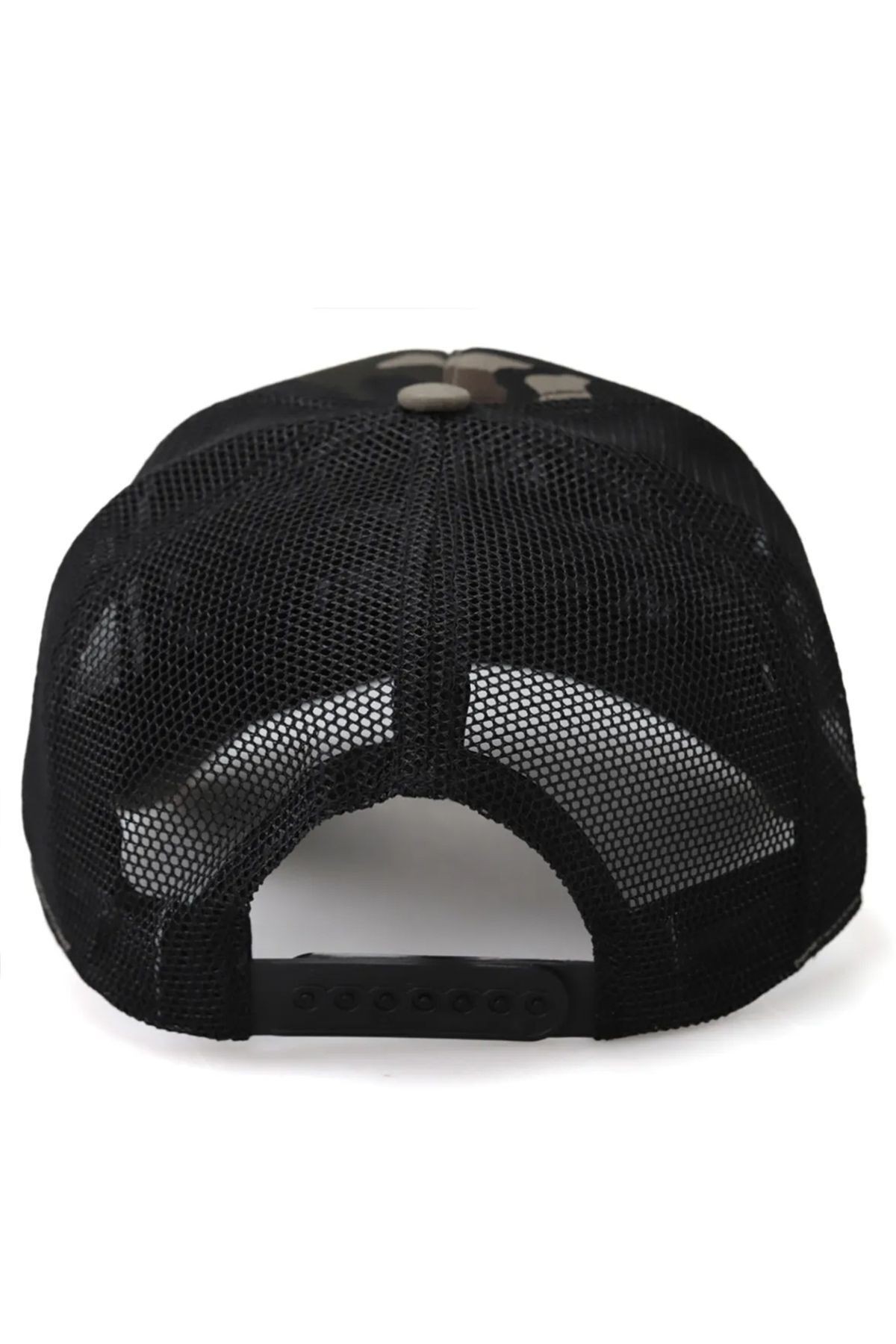 Kurt Logolu Kamuflaj-Siyah Trucker Şapka