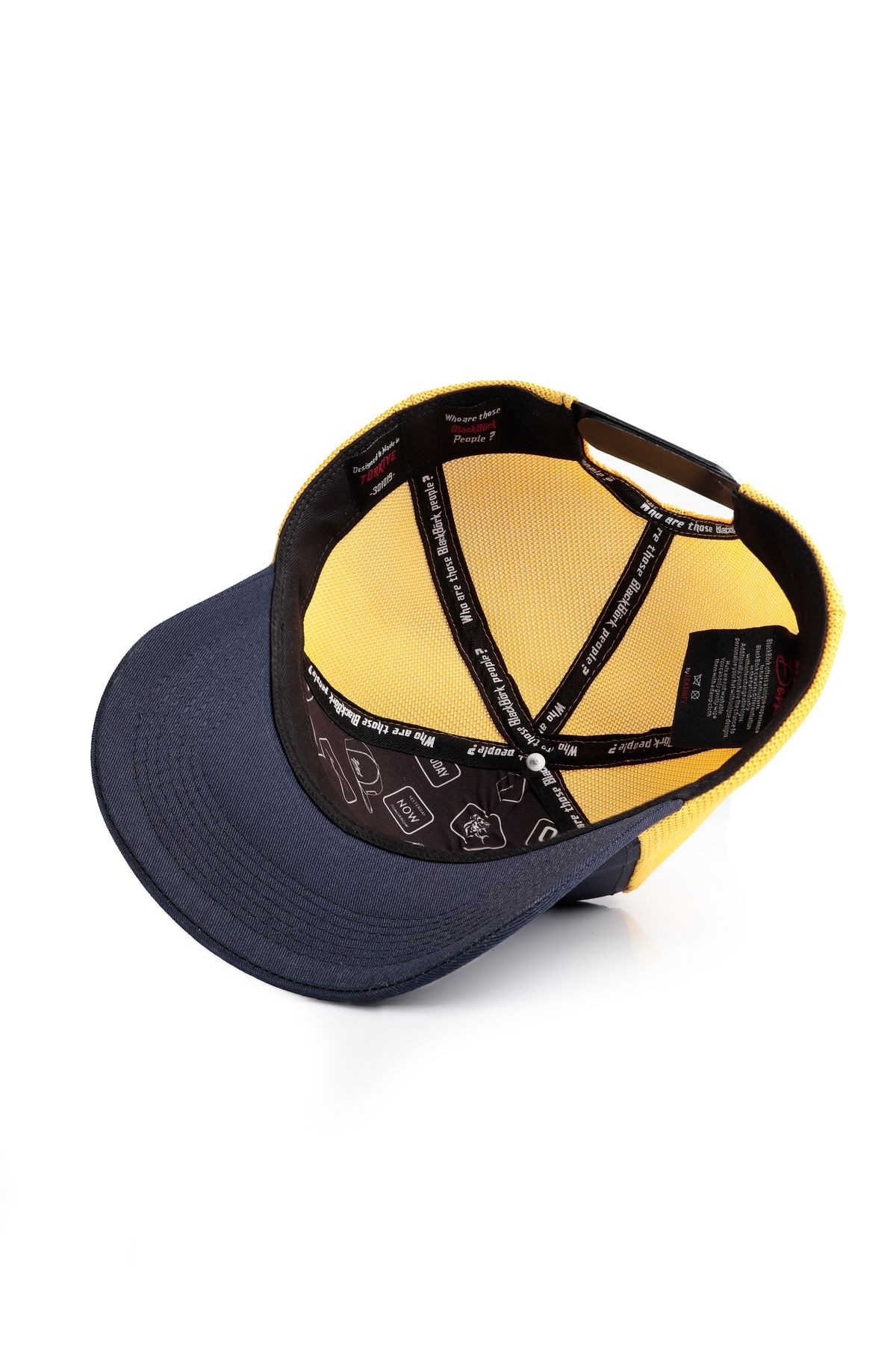 Hustle Logolu Koyu Lacivert-Sarı Trucker Şapka