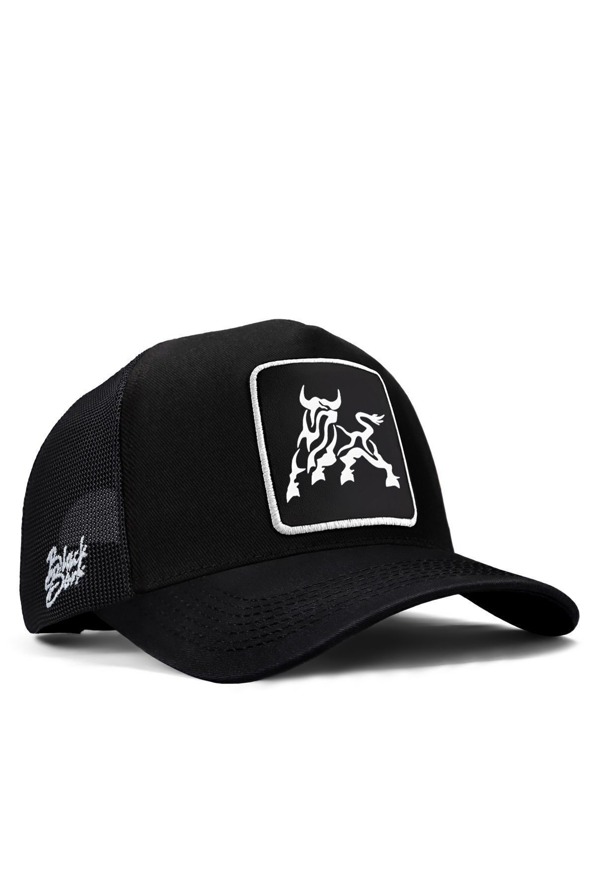 Kurt Logolu Siyah Trucker Şapka
