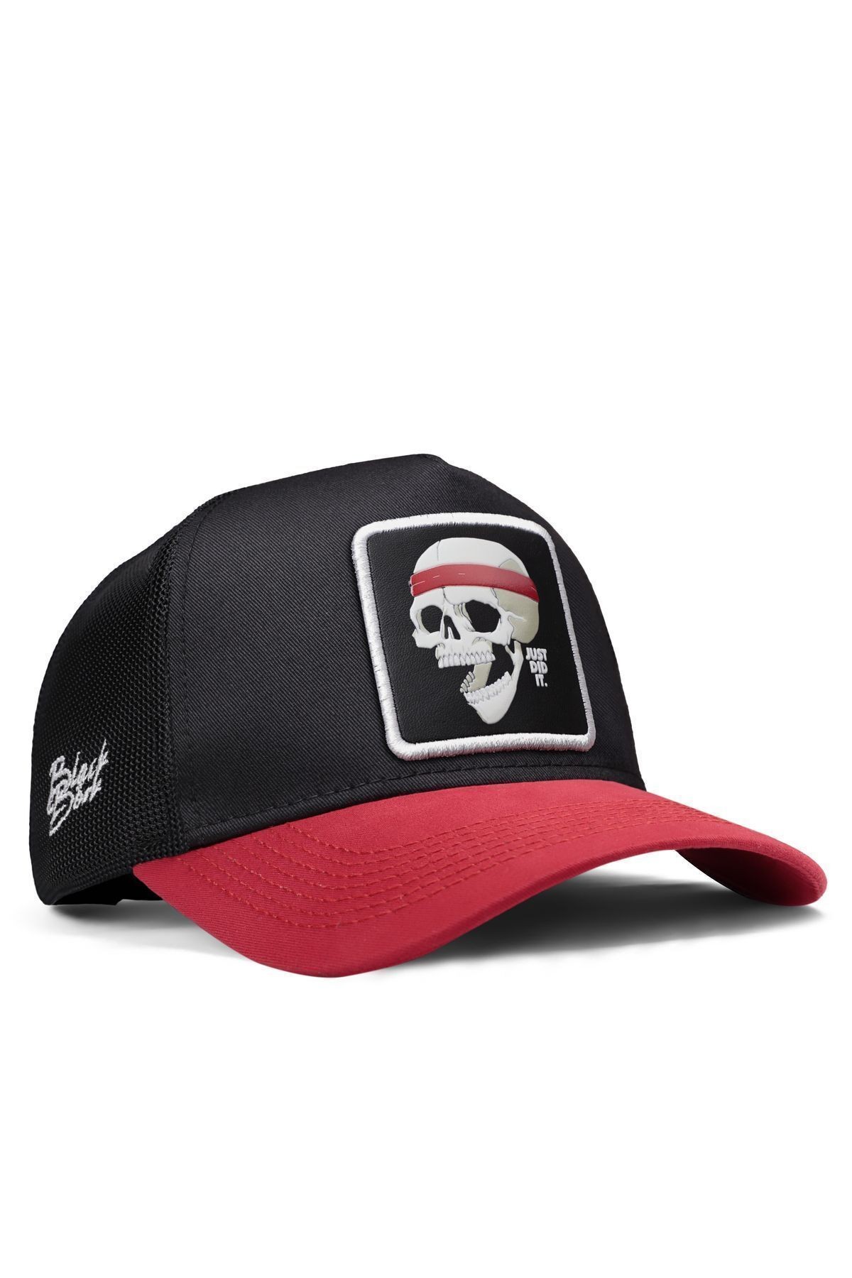 Kurukafa Logolu Kırmızı-Siyah Trucker Şapka