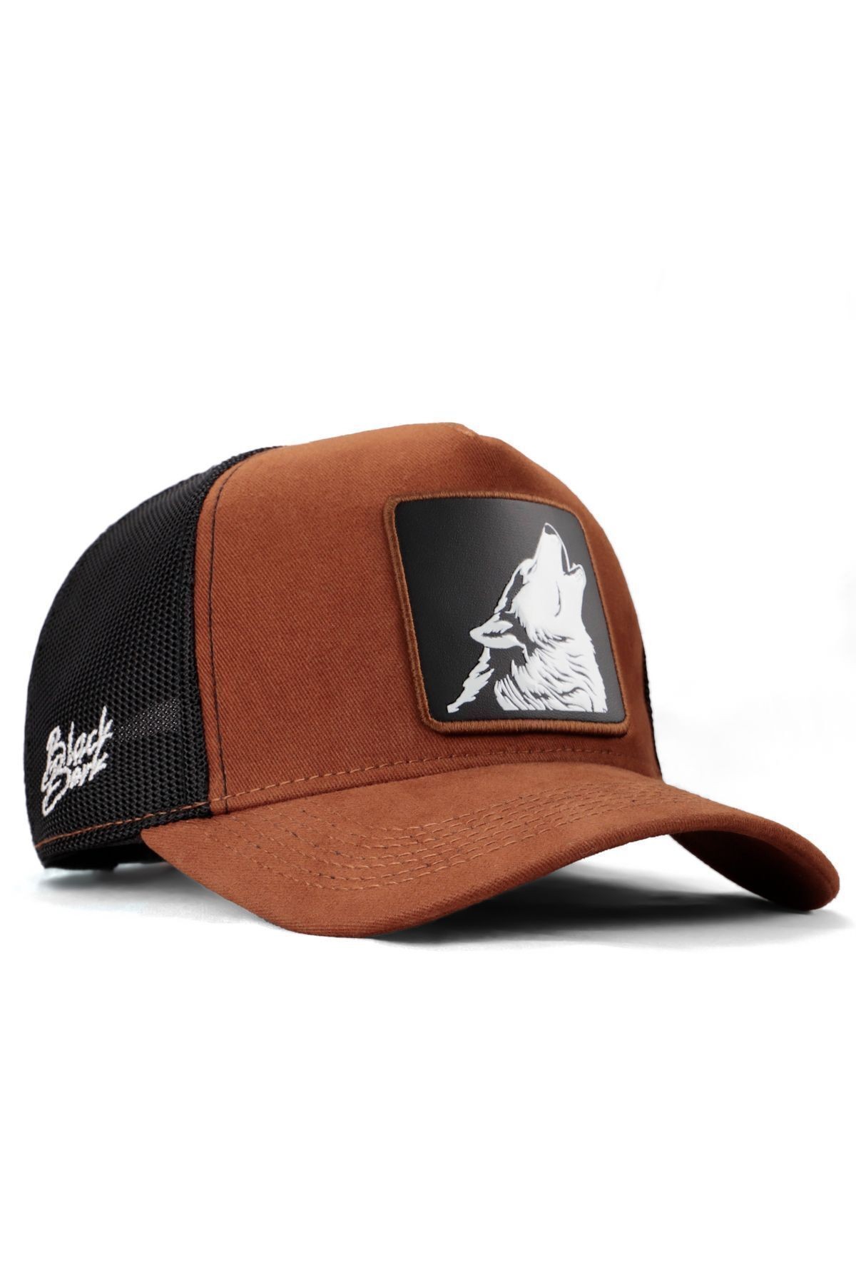 Kurt Logolu Camel-Siyah Trucker Şapka