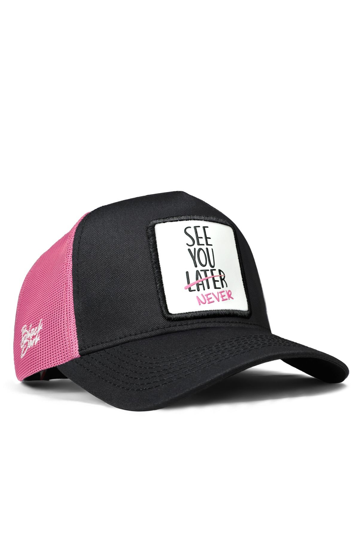 See You Later Never Logolu Siyah-Pembe Trucker Şapka