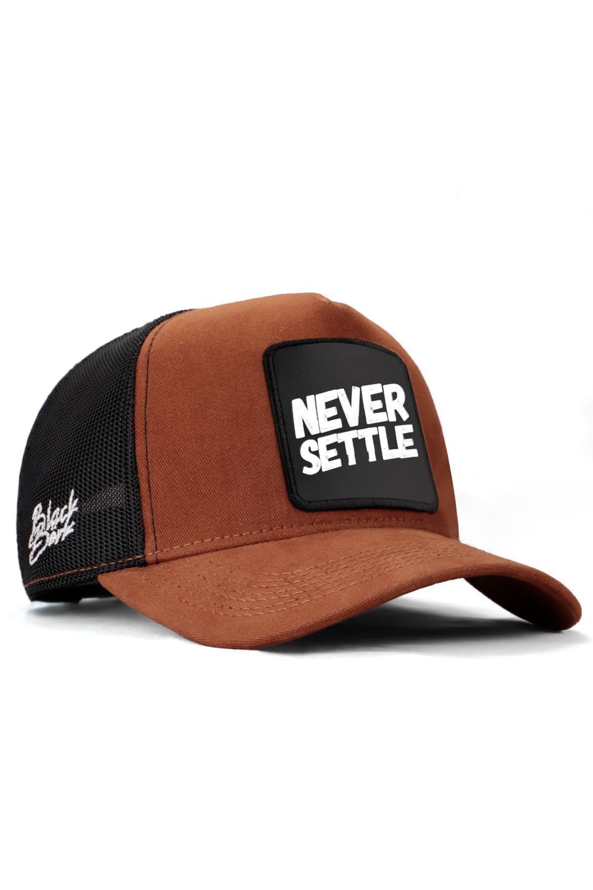Never Settle Camel-Siyah Trucker Şapka