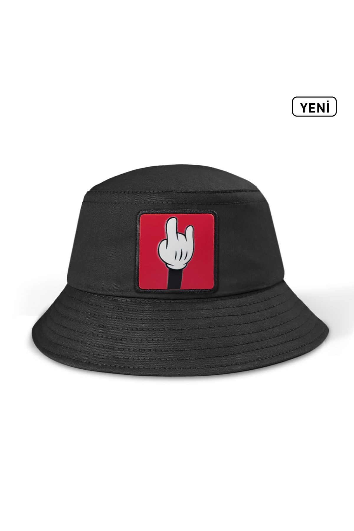 Parmak Logolu Siyah Bucket Şapka