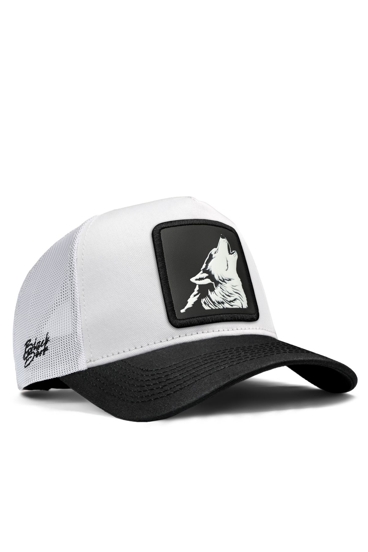 Kurt Logolu Siyah-Beyaz Trucker Şapka