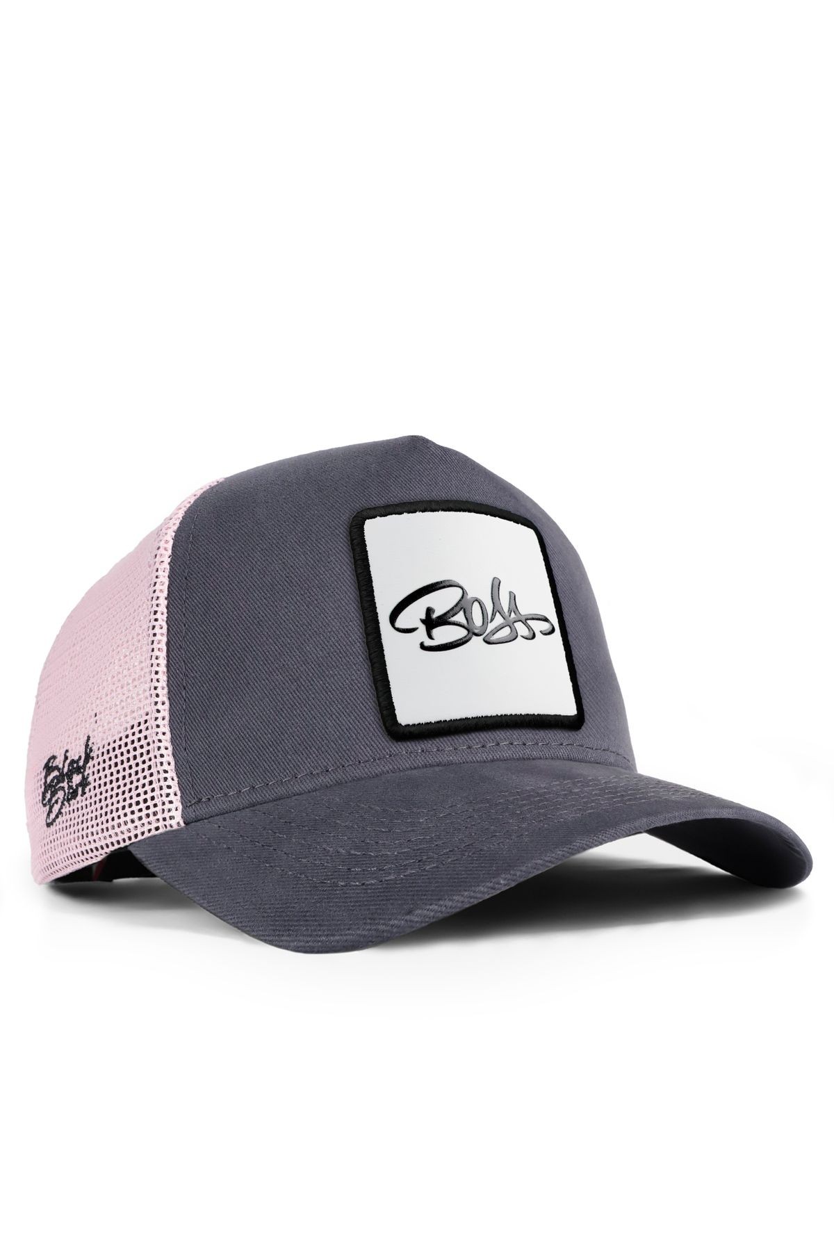 Boss Logolu Antrasit-Pembe Trucker Şapka