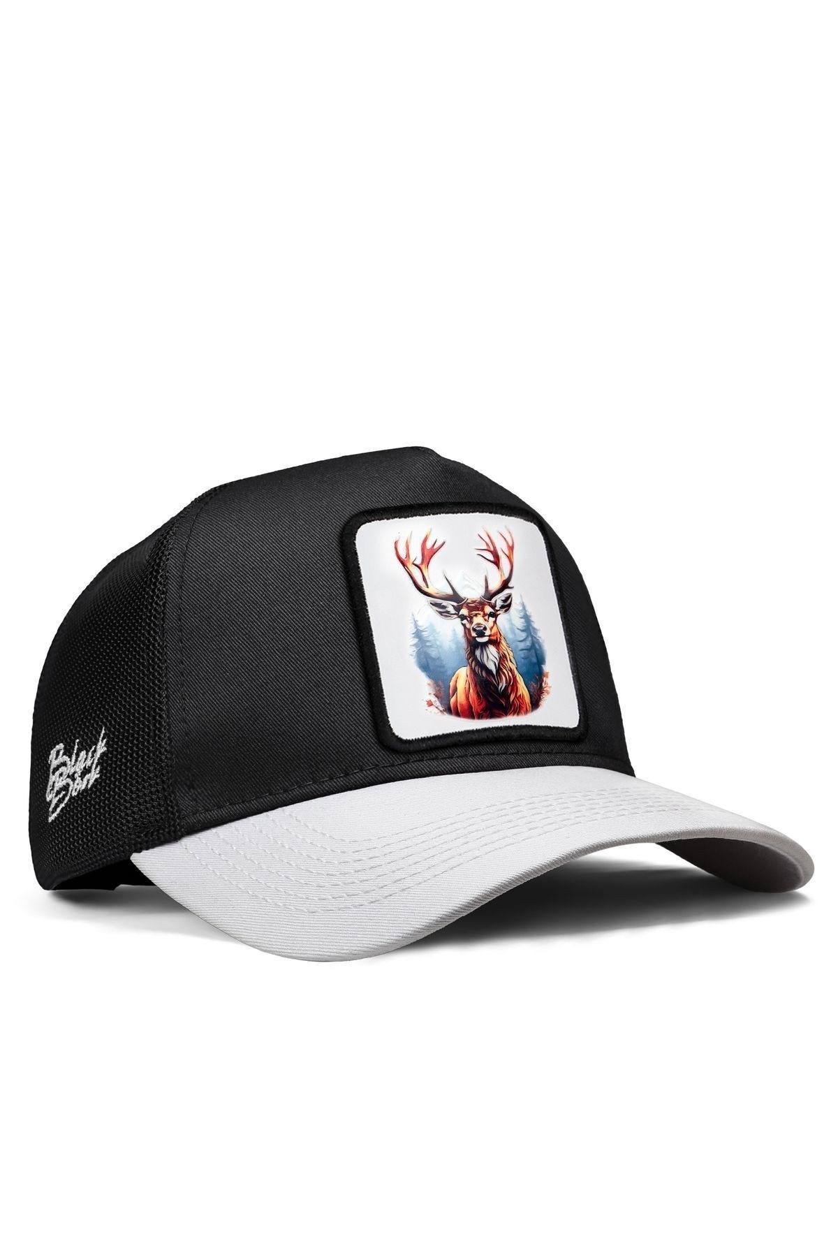 Geyik Logolu Beyaz-Siyah Trucker Şapka