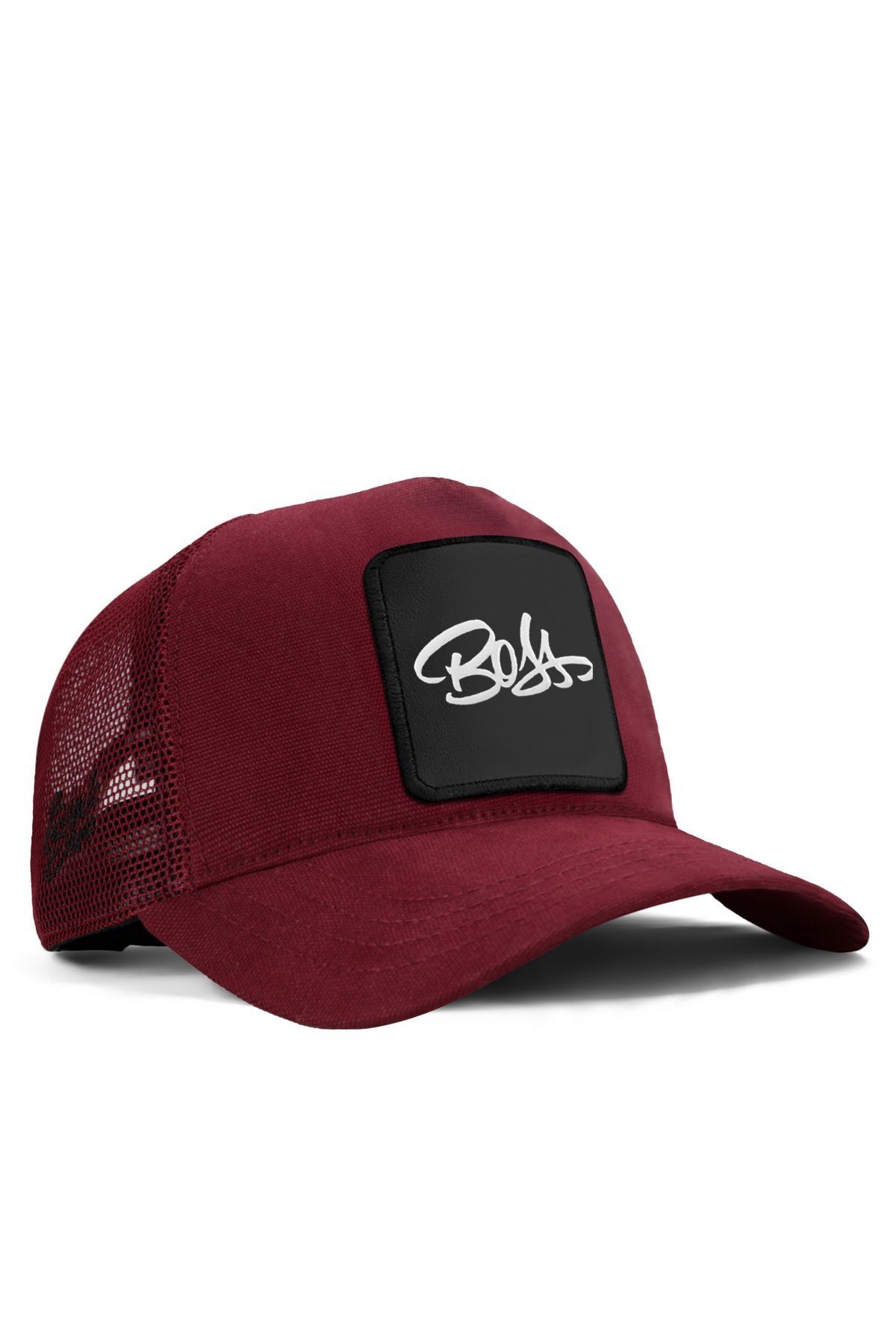 Boss Logolu Bordo Trucker Şapka