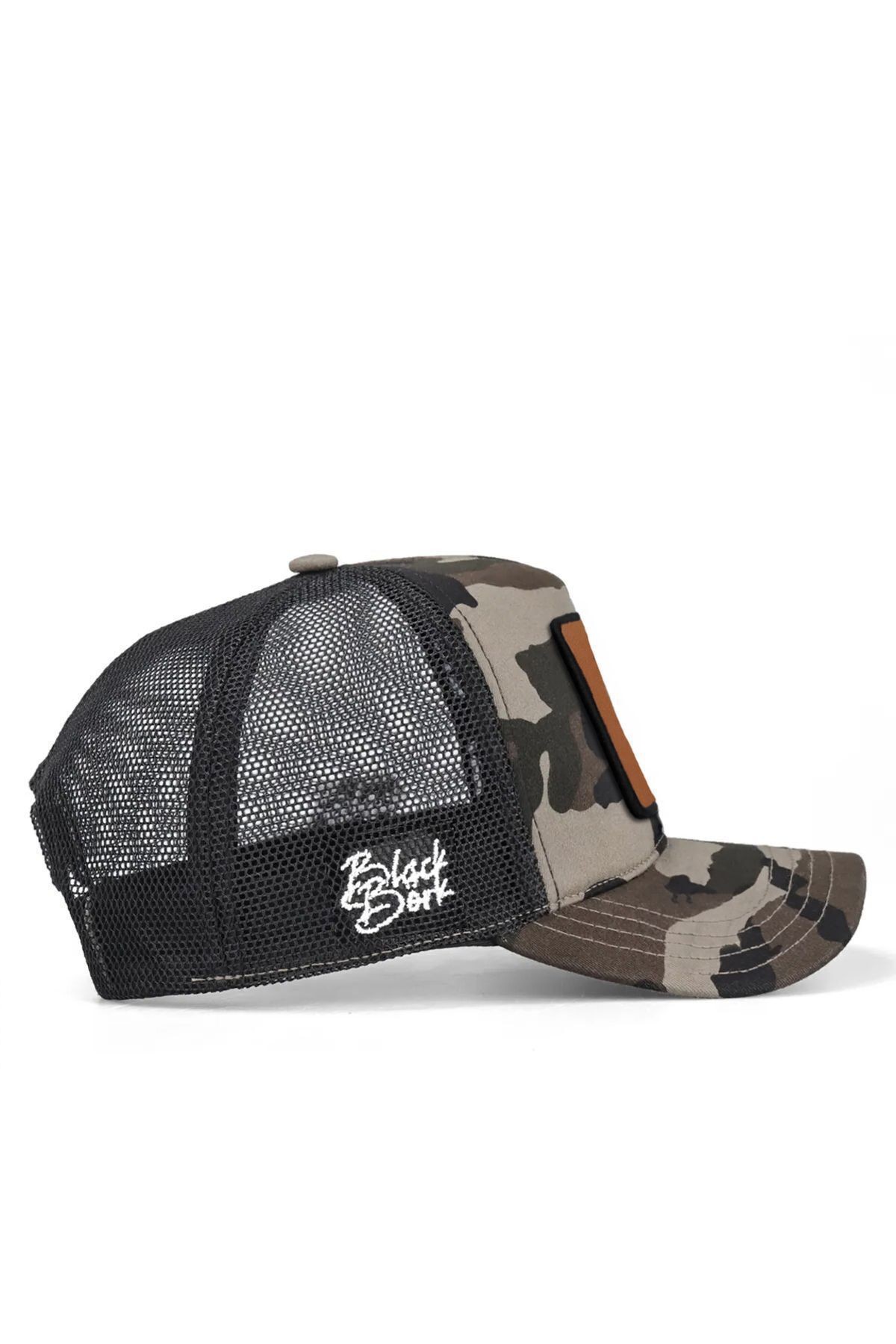 Kurt Logolu Kamuflaj-Siyah Trucker Şapka