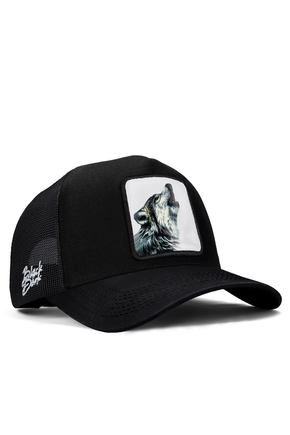 Kurt Logolu Siyah Trucker Şapka