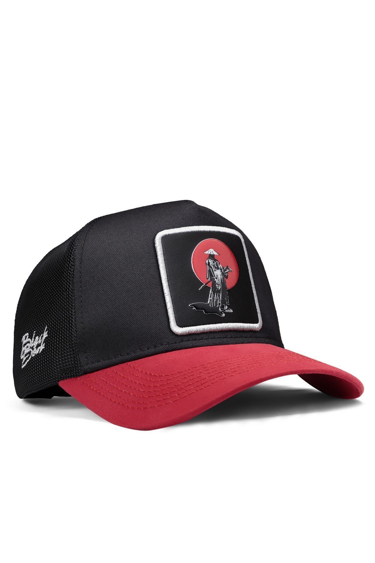 Samuray Logolu Kırmızı-Siyah Trucker Şapka