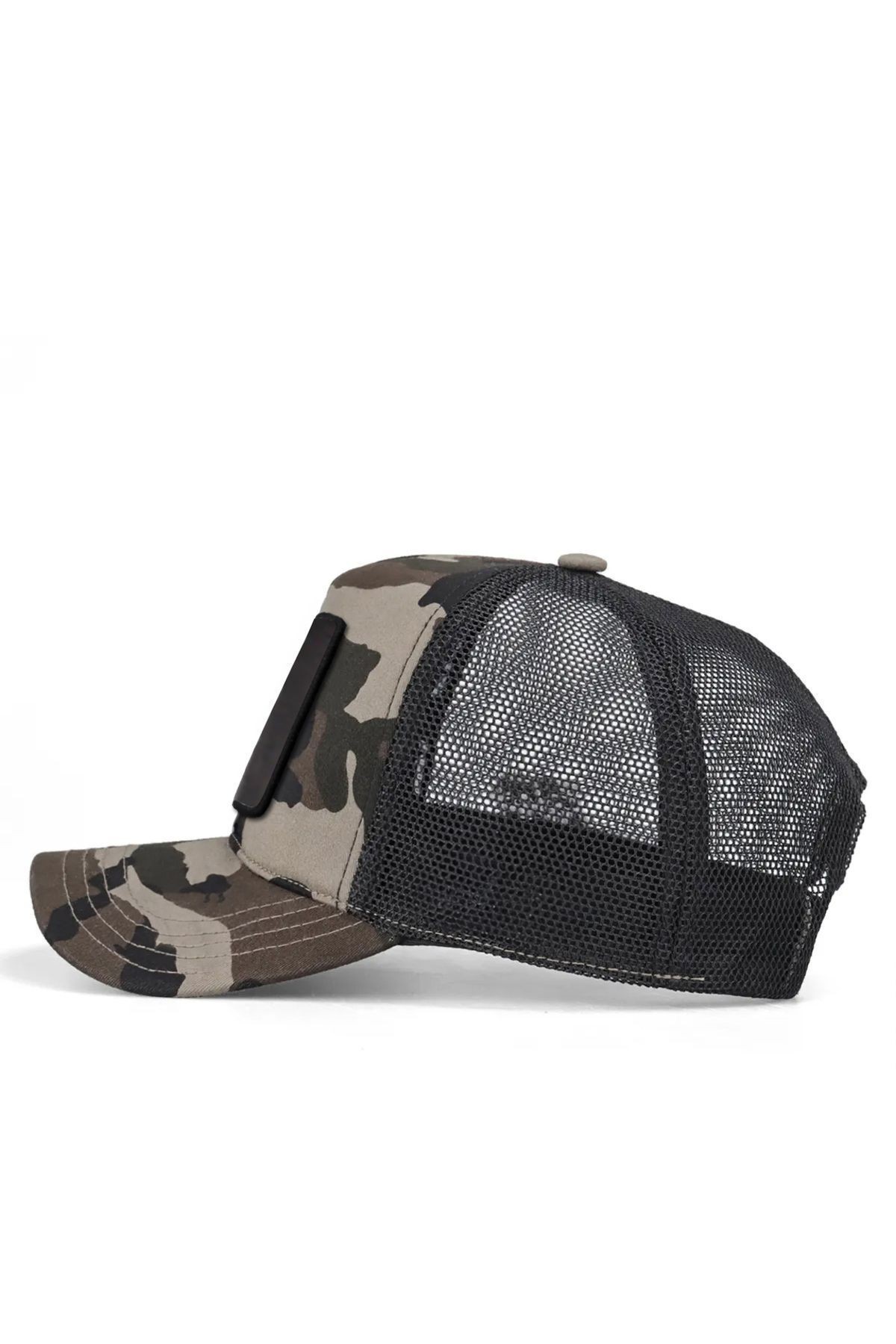 Aslan Logolu Kamuflaj-Siyah Trucker Şapka