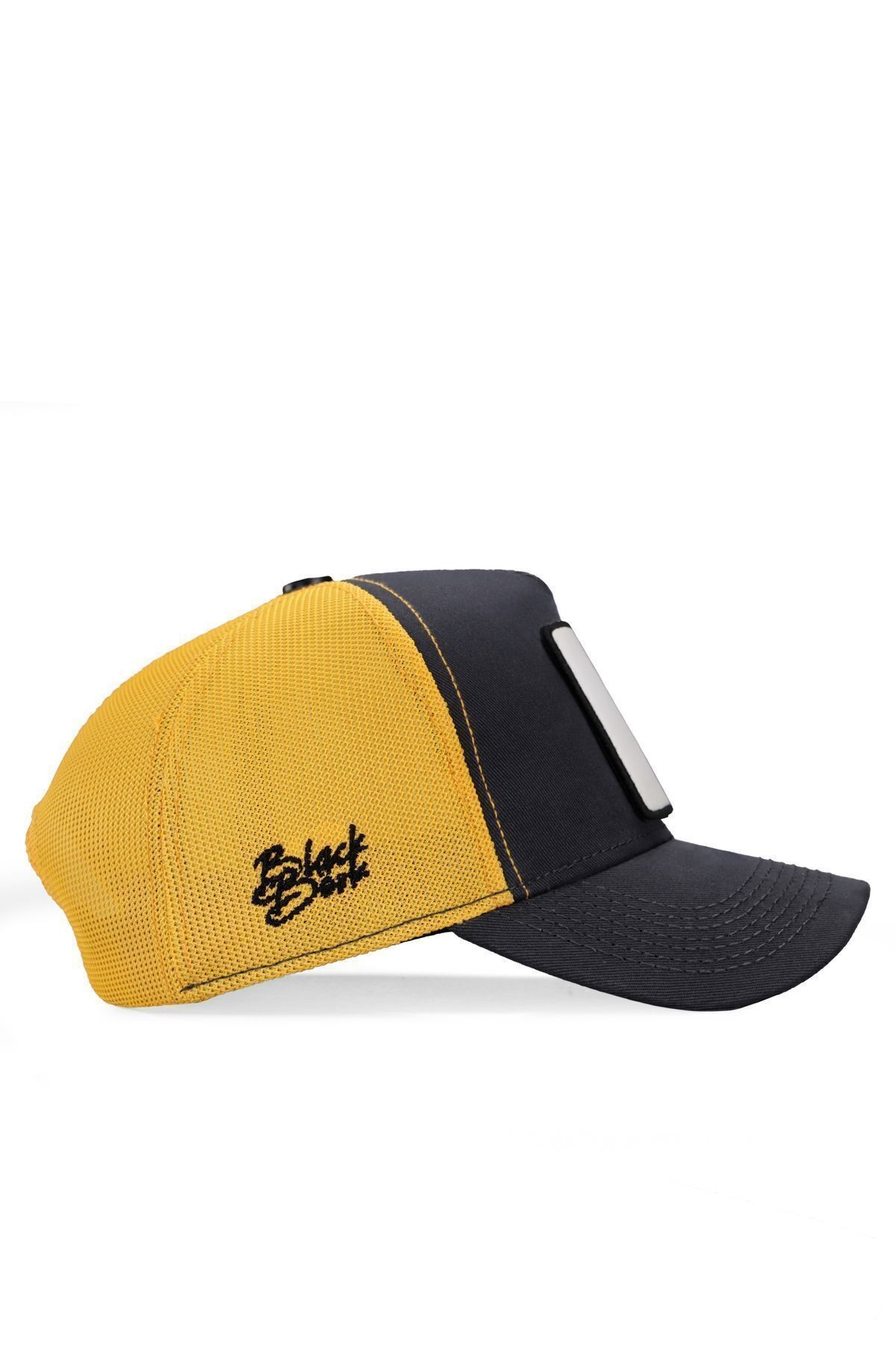 At Logolu Koyu Antrasit-Sarı Trucker Şapka