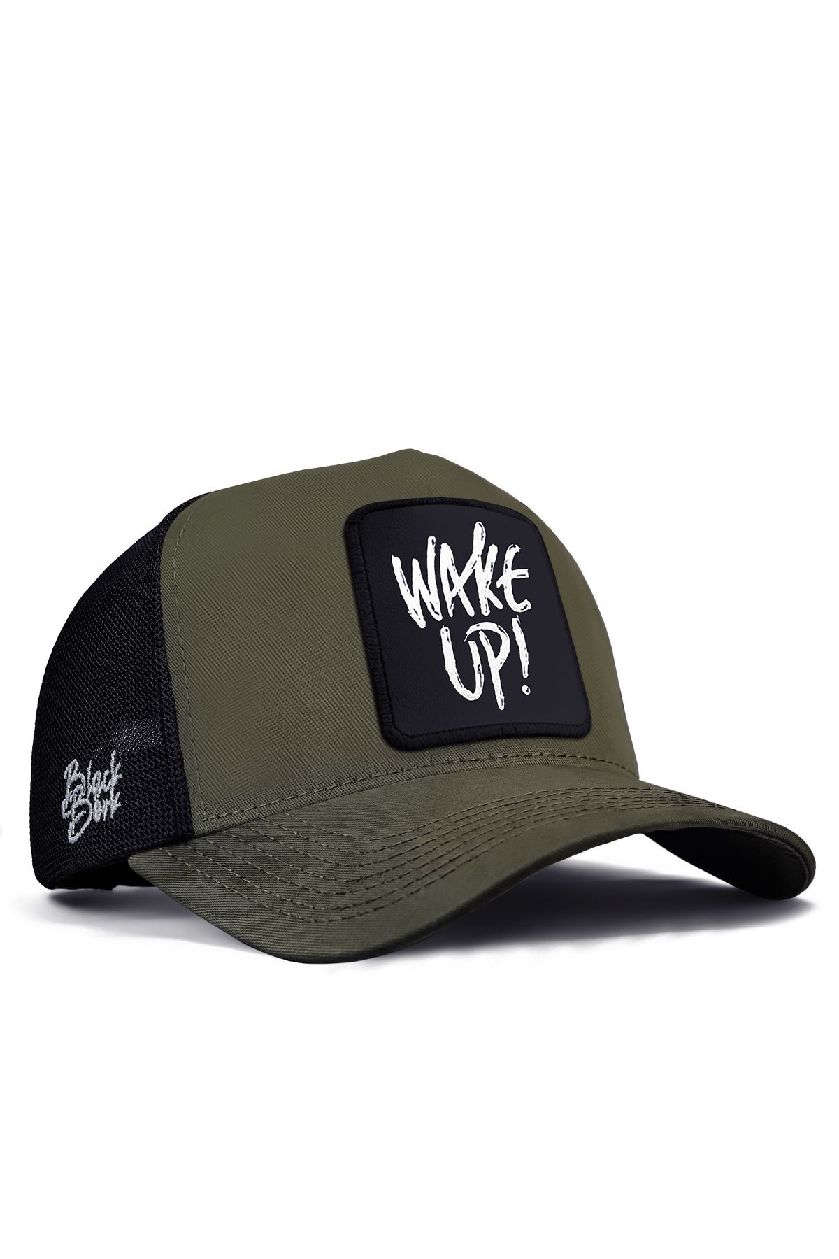 Wake Up Logolu Haki-Siyah Trucker Şapka